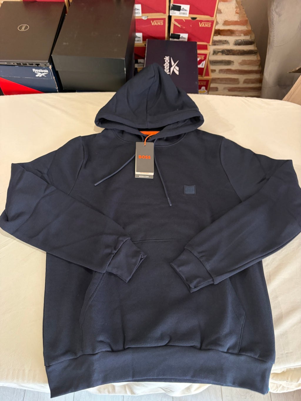 Sweat à capuche BOSS Homme Bleu Marine Dark Blue Taille M - Logo Patch - Neuf