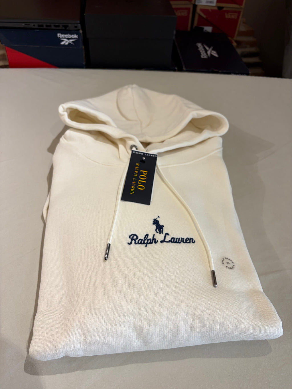 Sweat à capuche Polo Ralph Lauren blanc cassé brodé – Homme – Taille XL