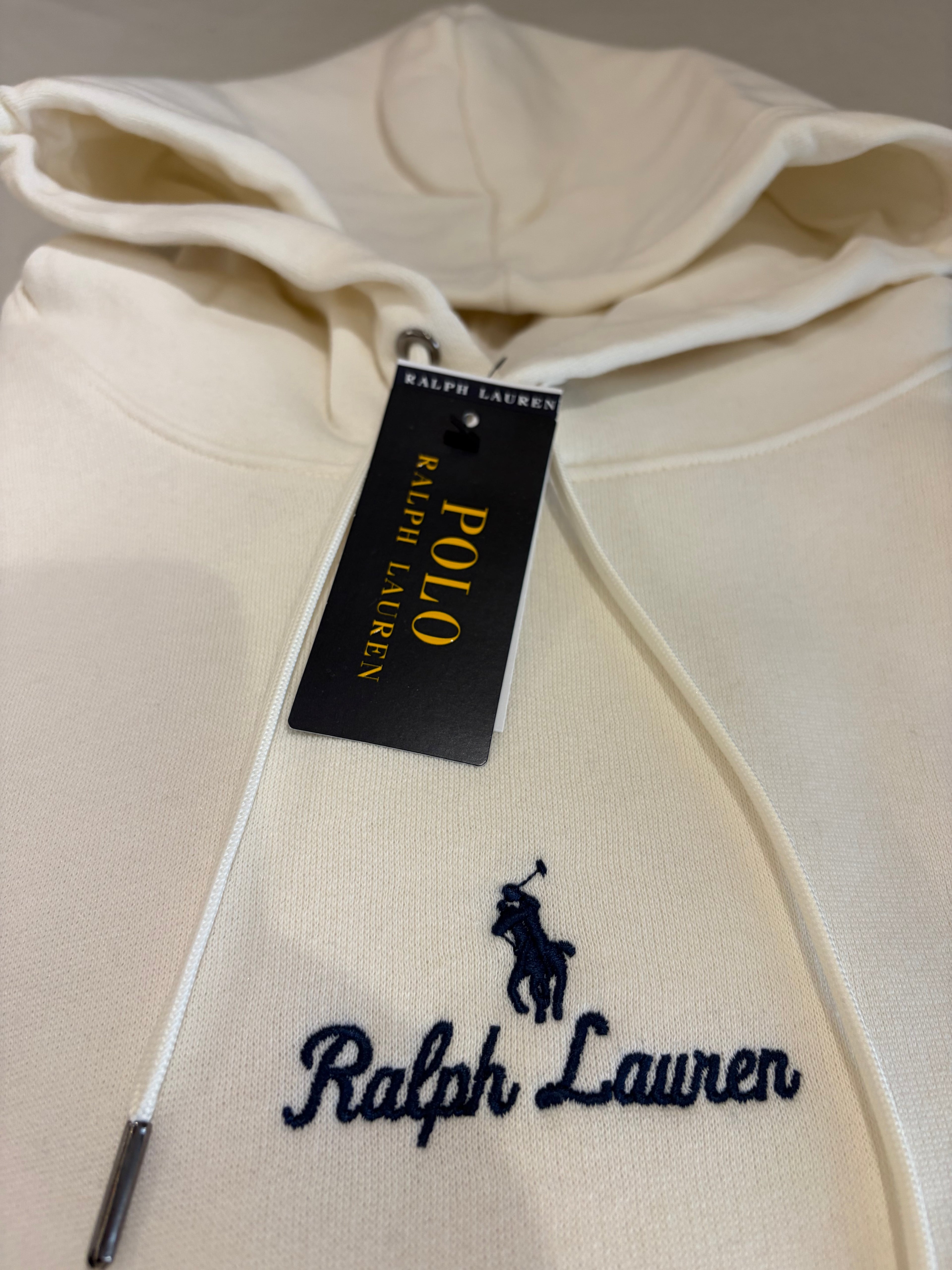 Sweat à capuche Polo Ralph Lauren blanc cassé brodé – Homme – Taille XL