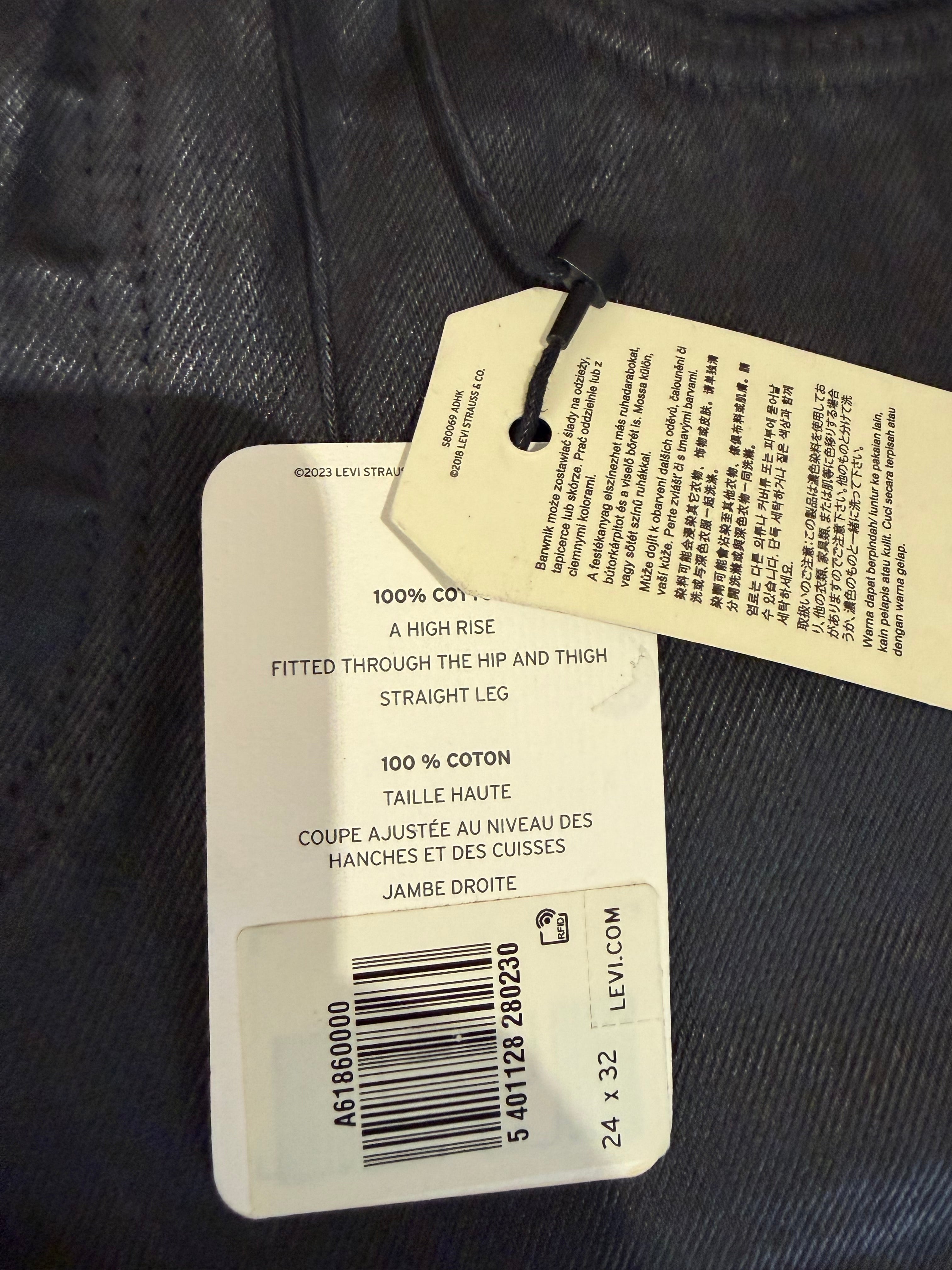 Levi's 501 Original Femme Neuf - Jean Enduit Gris Anthracite Taille 24x32