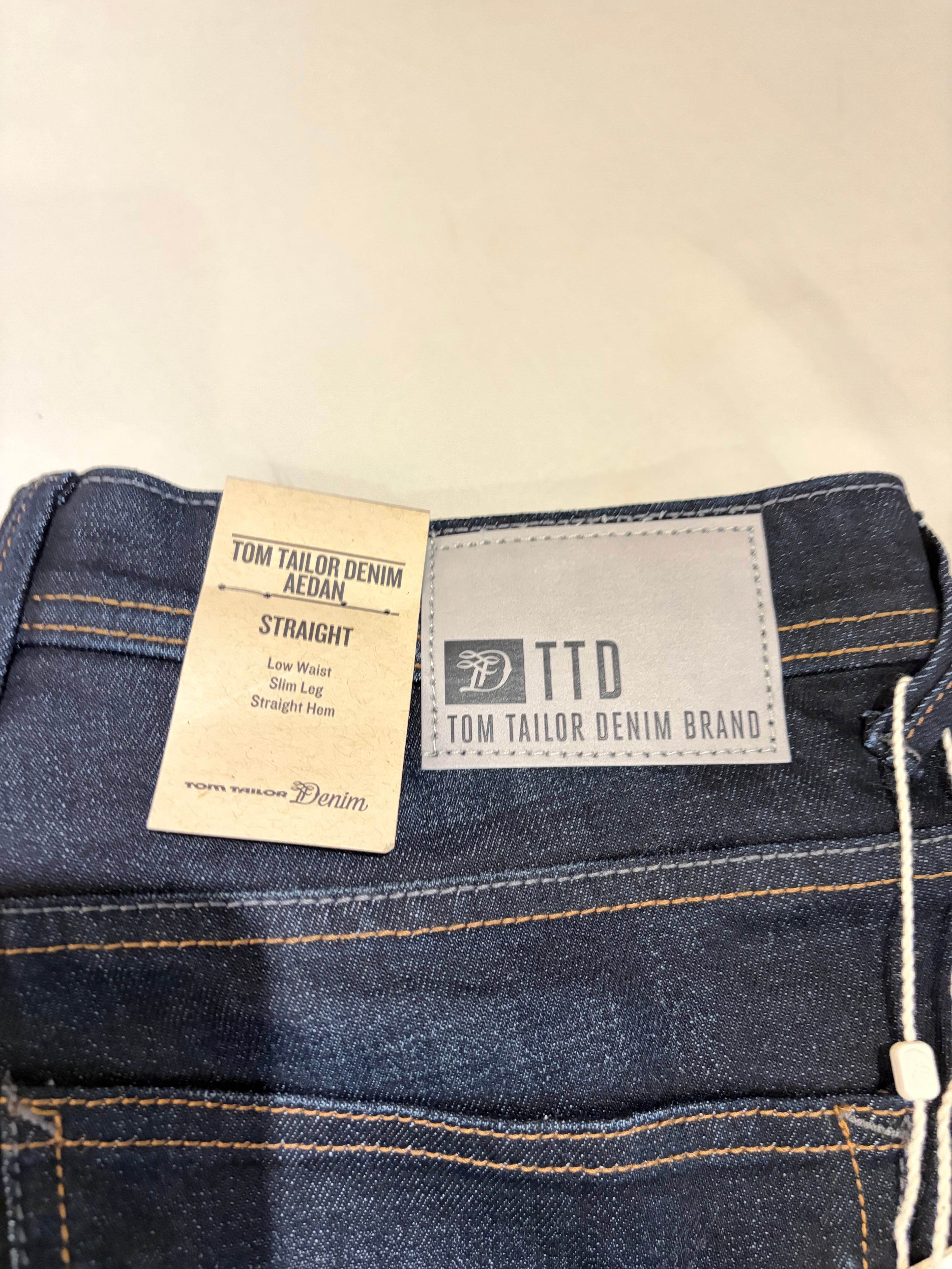 Jean Tom Tailor Denim Aedan Straight Homme Bleu Brut Foncé – Neuf avec étiquettes – Taille 32/34