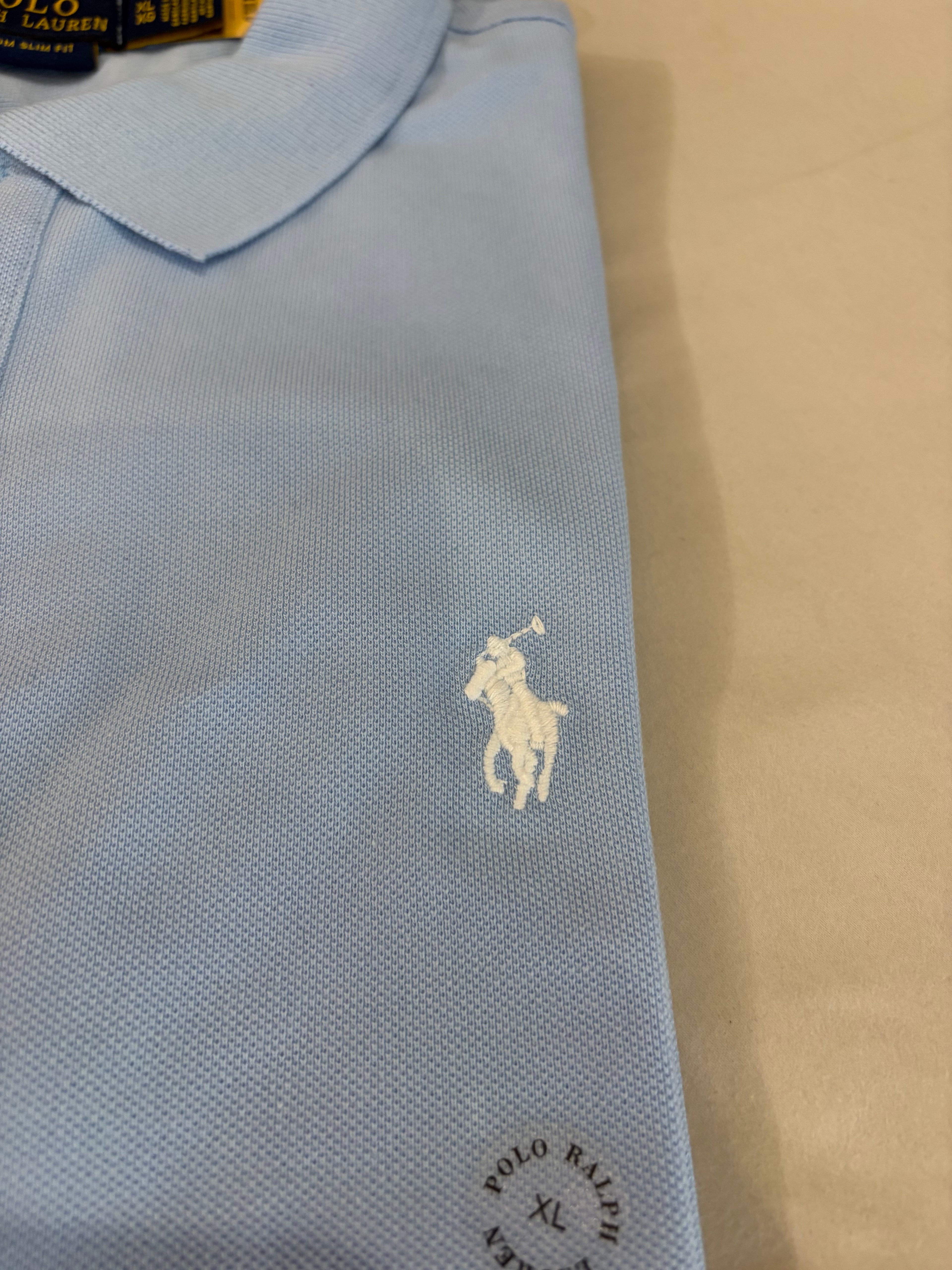 Polo Ralph Lauren – Polo Homme Bleu Ciel Custom Slim Fit Logo Blanc – Taille XL