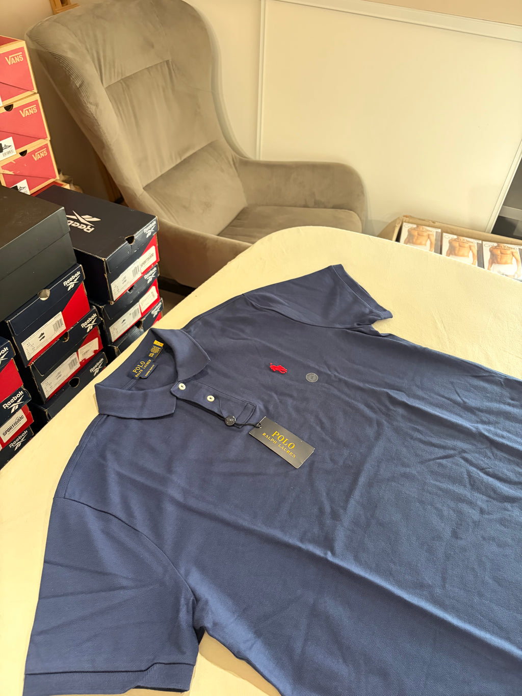 Polo Ralph Lauren Custom Slim Fit Bleu Marine Logo Rouge Homme Taille XXL – Neuf avec étiquette