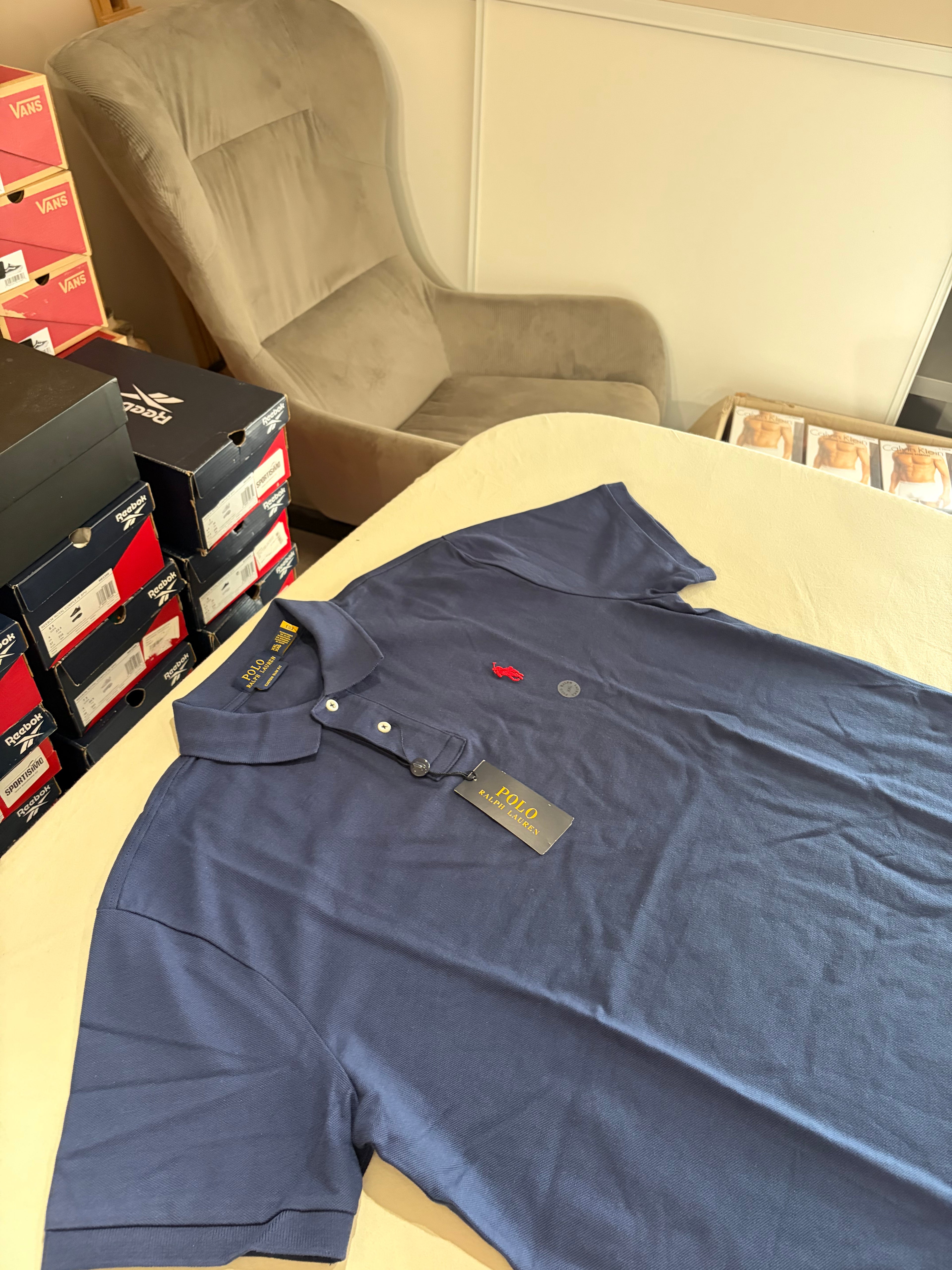 Polo Ralph Lauren Custom Slim Fit Bleu Marine Logo Rouge Homme Taille XXL – Neuf avec étiquette