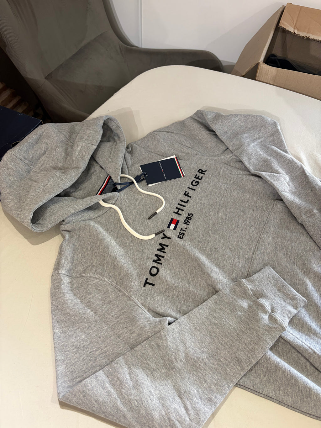 Sweat à capuche Tommy Hilfiger Logo Hoody Gris Chiné Homme Taille M