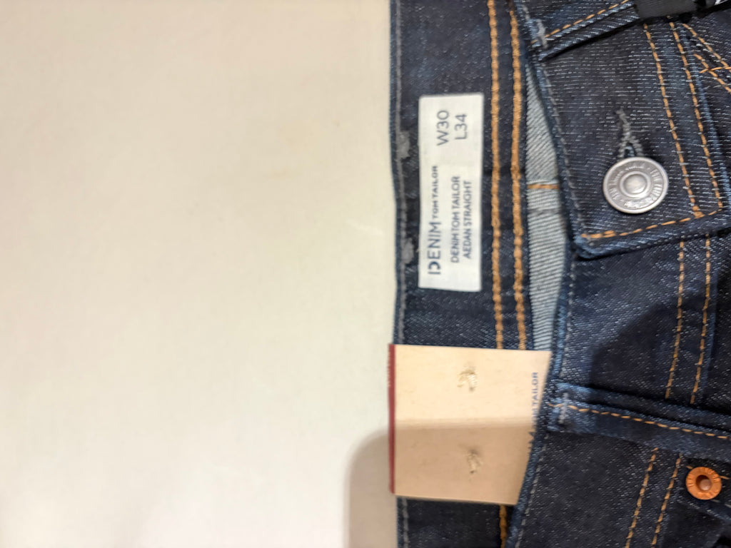 Jean Tom Tailor Denim Aedan Straight Homme Bleu Brut Foncé – Neuf avec étiquettes – Taille 30/34