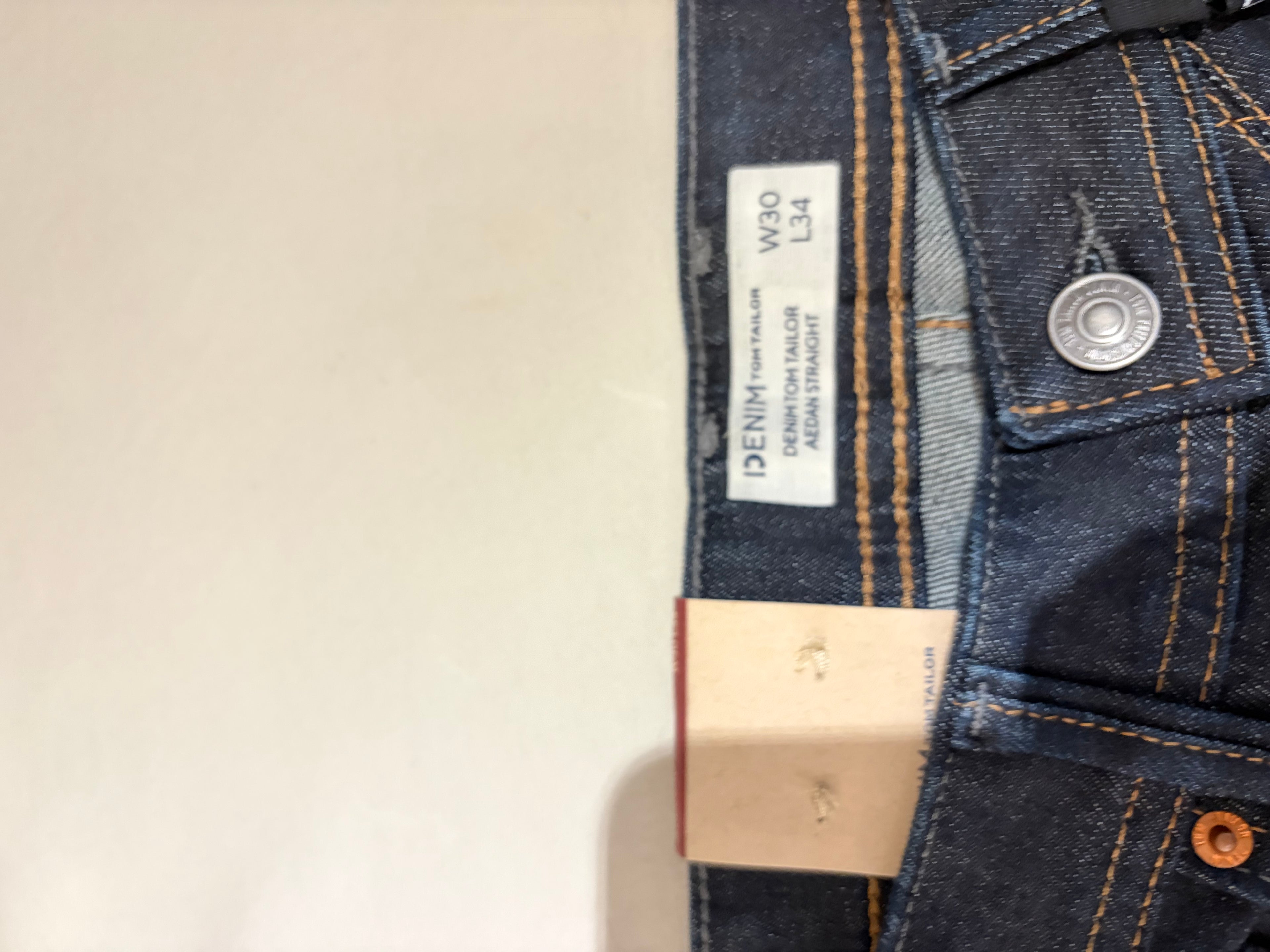 Jean Tom Tailor Denim Aedan Straight Homme Bleu Brut Foncé – Neuf avec étiquettes – Taille 30/34