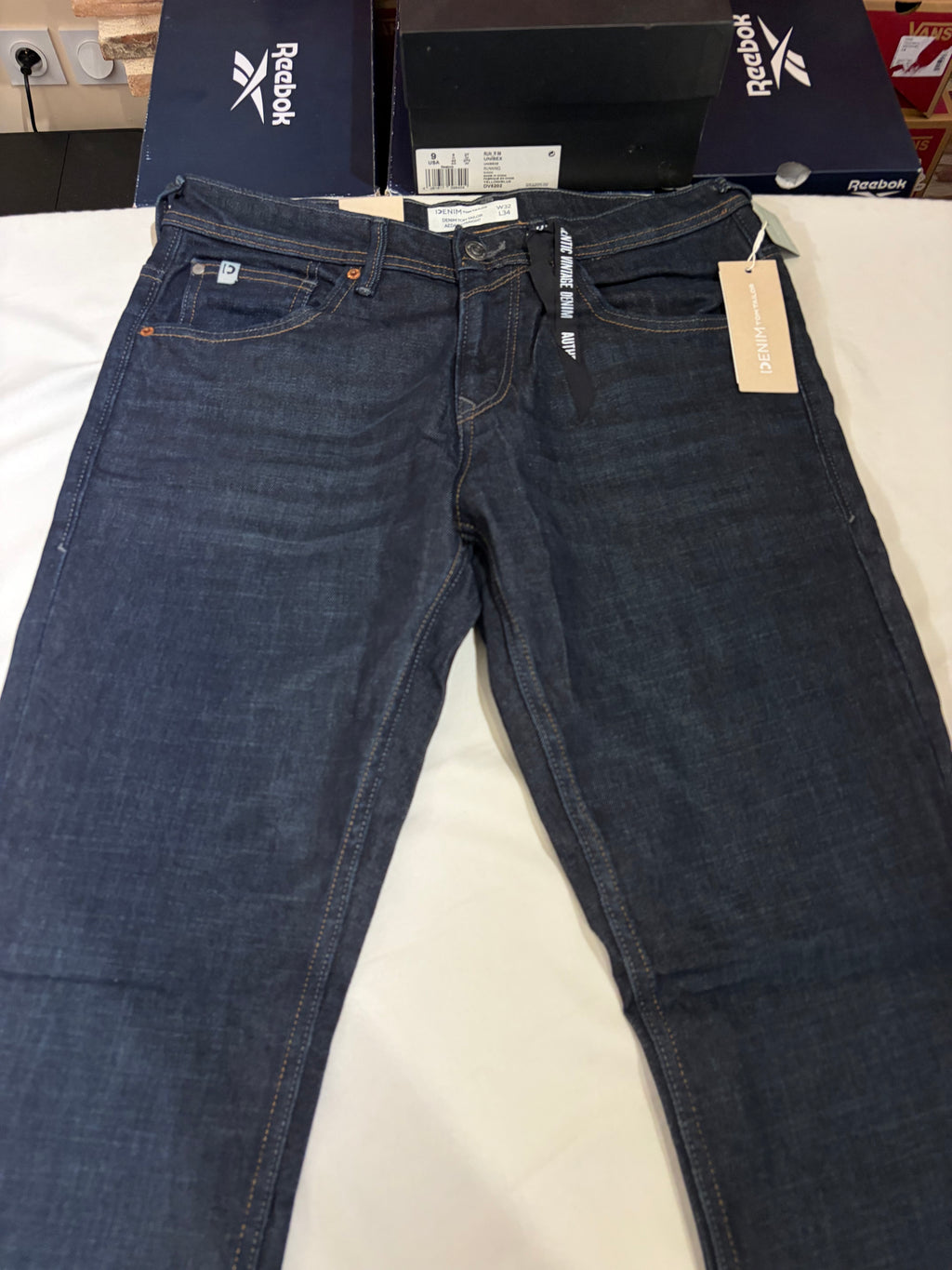 Jean Tom Tailor Denim Aedan Straight Homme Bleu Brut Foncé – Neuf avec étiquettes – Taille 32/34