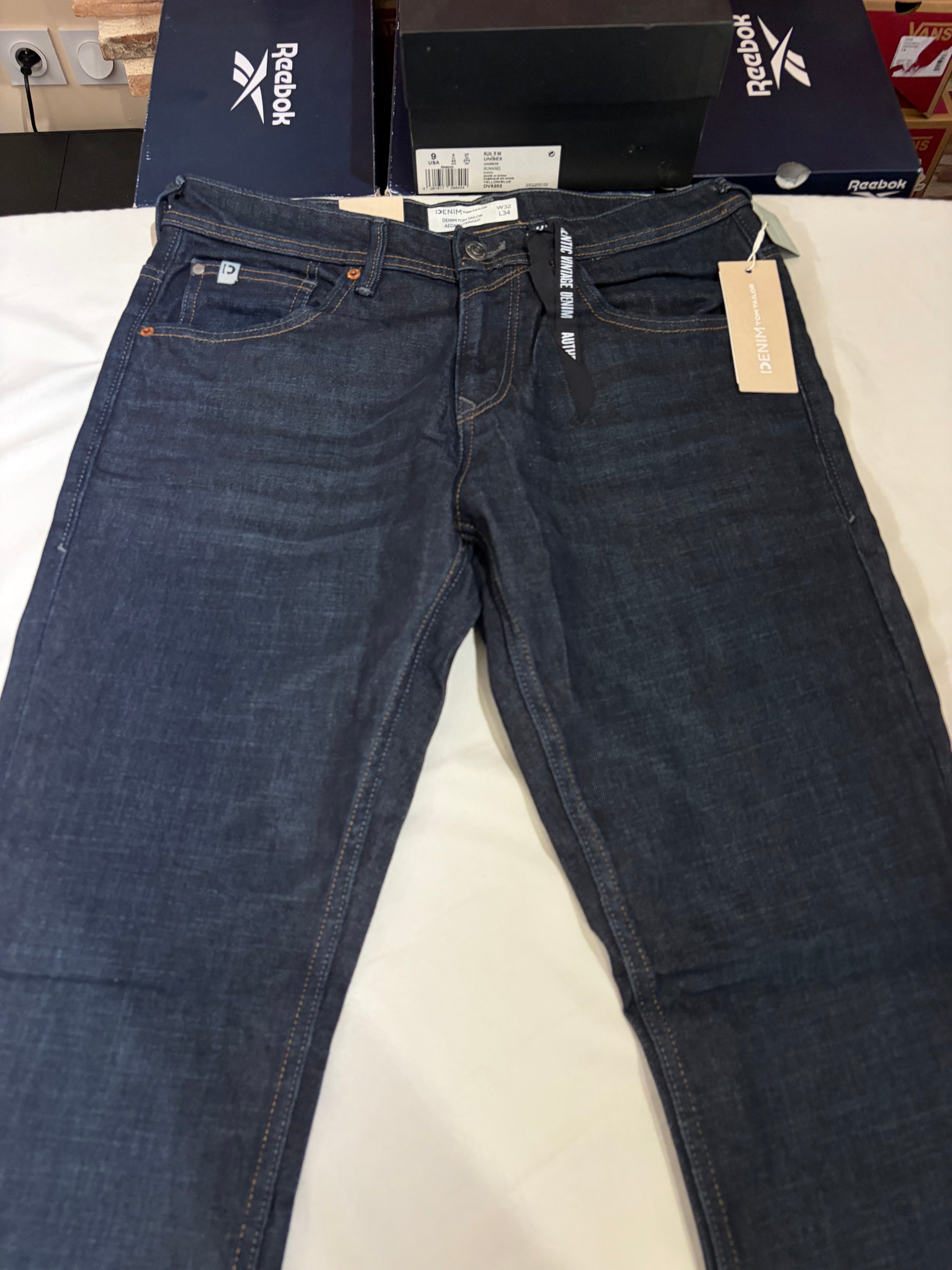 Jean Tom Tailor Denim Aedan Straight Homme Bleu Brut Foncé – Neuf avec étiquettes – Taille 32/34