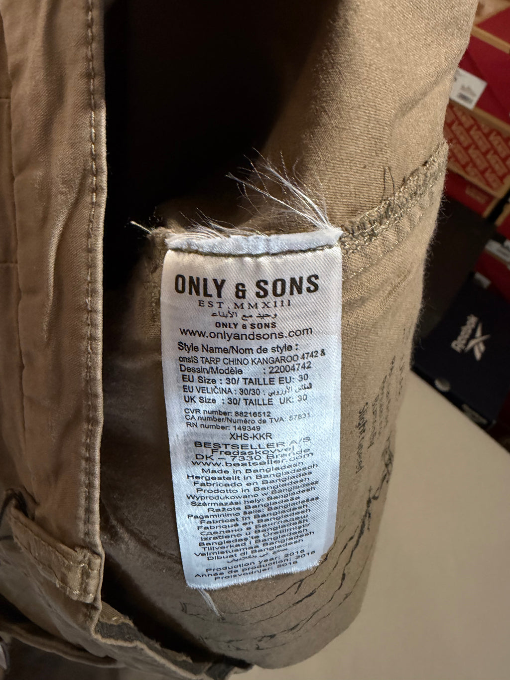 Pantalon Chino Only & Sons Homme Beige Sable – Taille 30/32 – Neuf avec étiquette