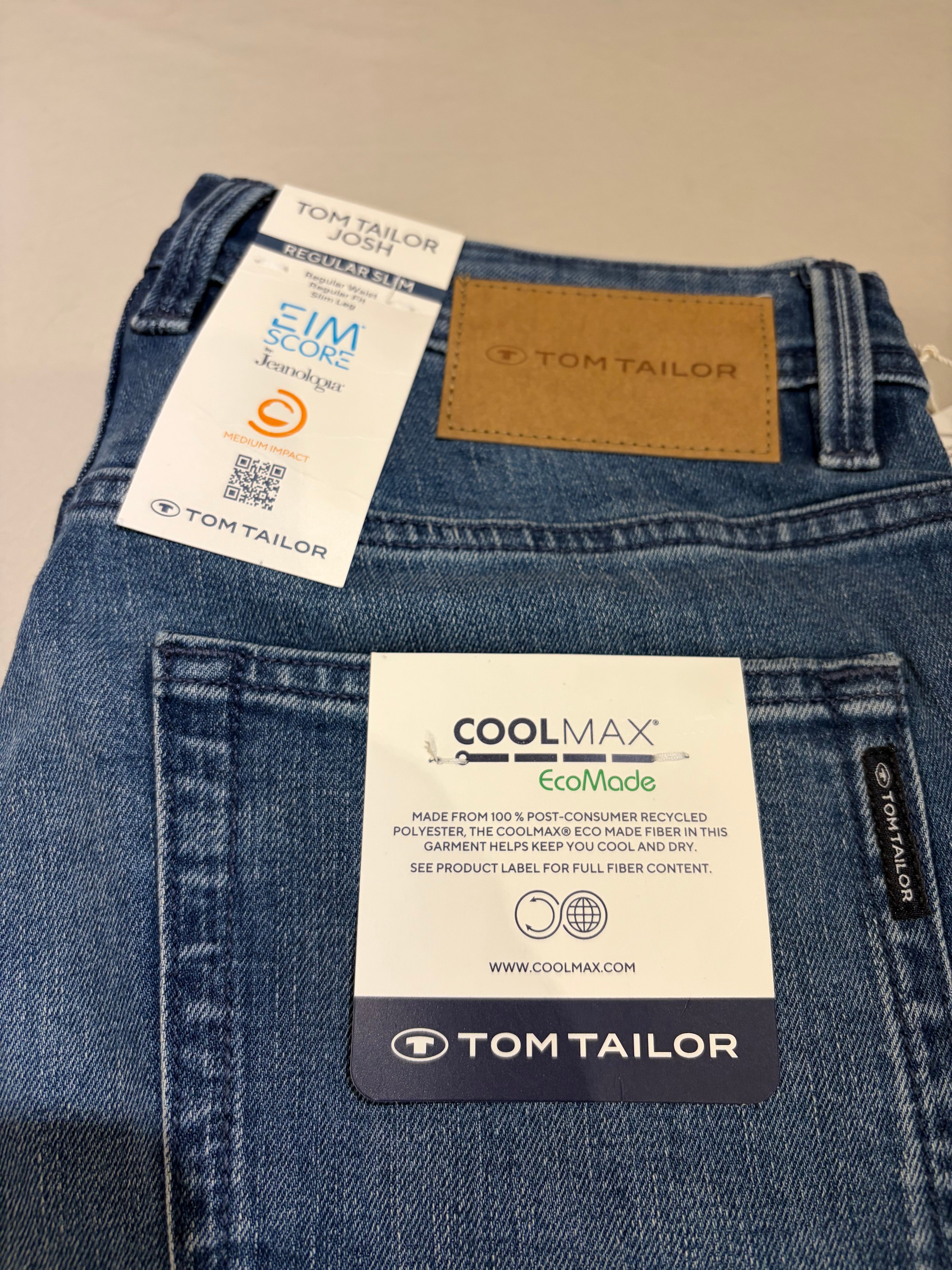 Jean Tom Tailor Josh Regular Slim Coolmax EcoMade Homme Bleu – Neuf avec étiquettes – Taille 30/32