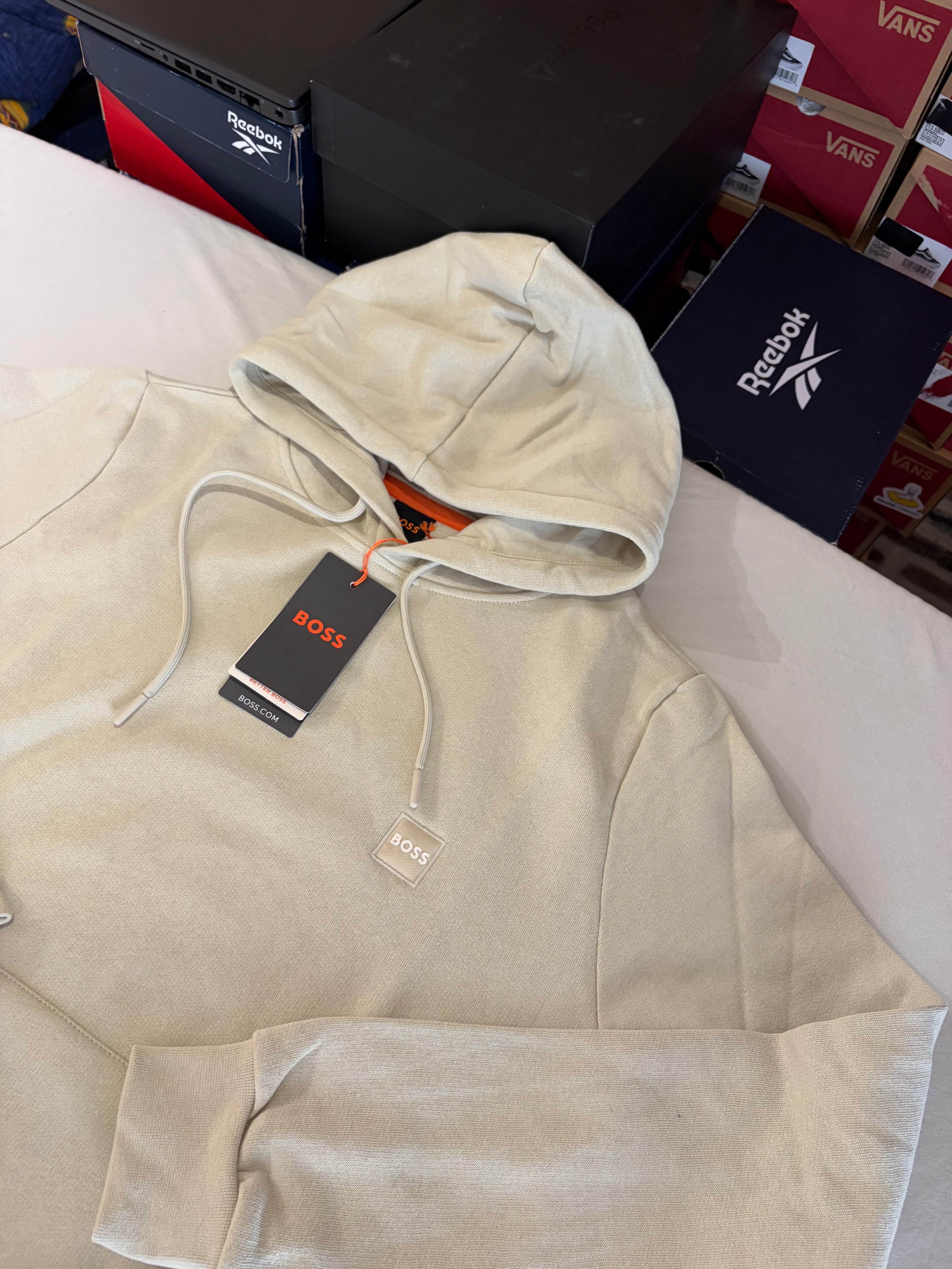 Sweat à capuche BOSS Wetalk Écru Homme M - Logo ton sur ton - Neuf