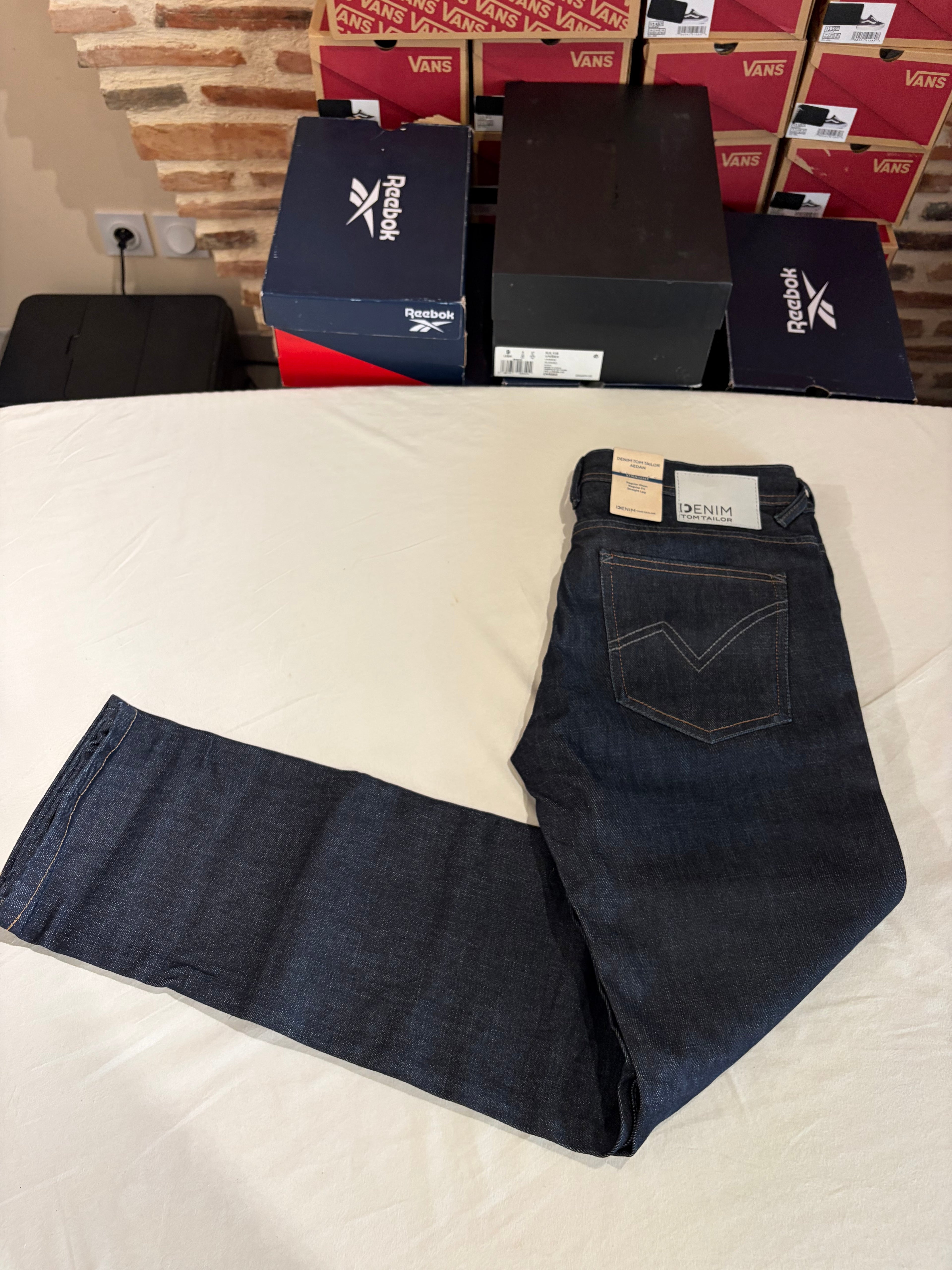 Jean Tom Tailor AEDAN Straight Homme Bleu Denim Brut 30/32 Neuf avec Étiquettes