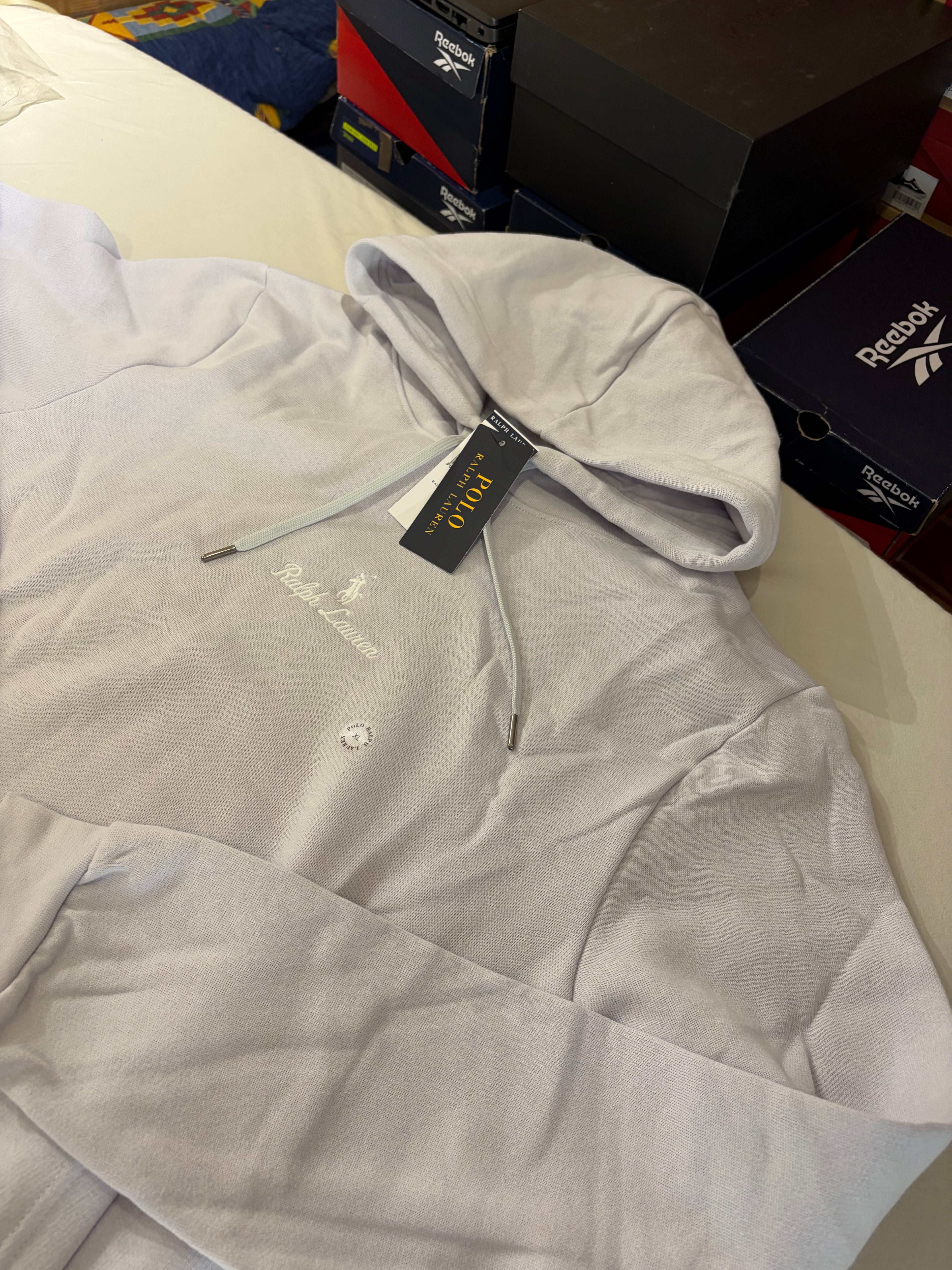 Sweat à capuche Polo Ralph Lauren Logo Double-Knit Gris Perle Homme Taille XL