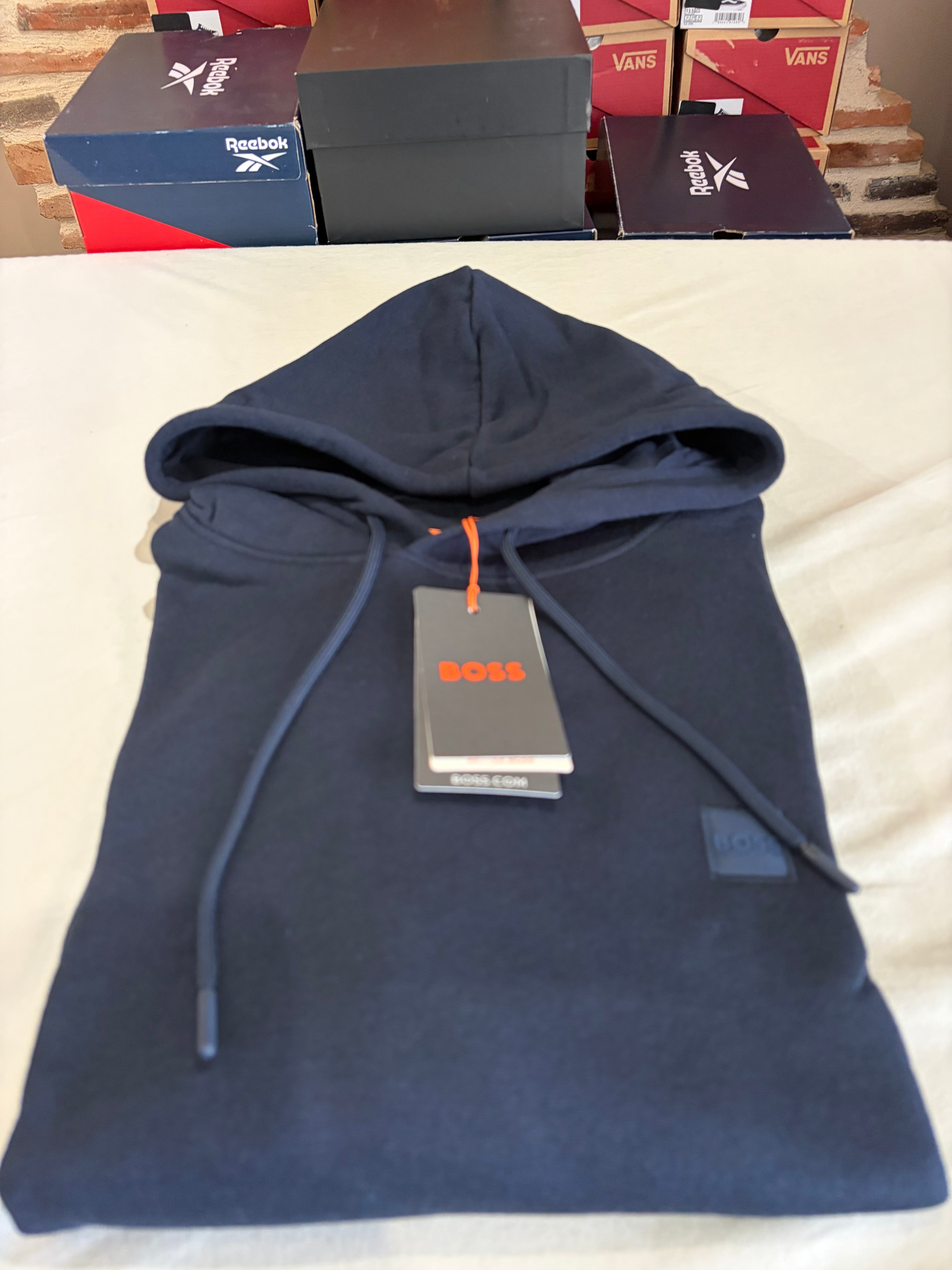 BOSS Sweat à capuche homme bleu marine logo patch – Taille L – Neuf avec étiquette