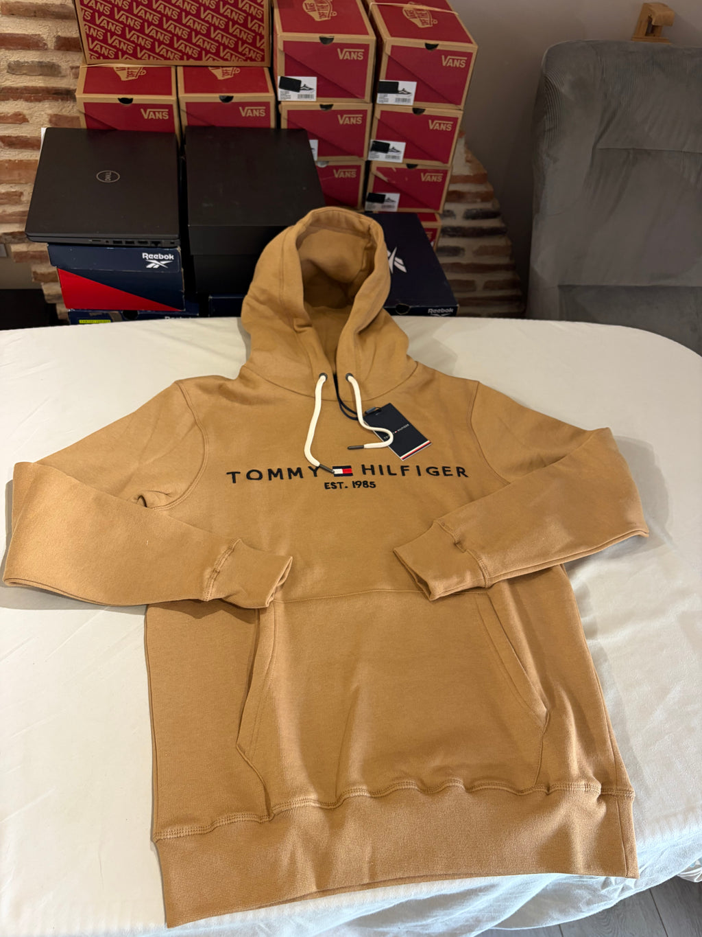 Sweat à capuche Tommy Hilfiger Logo Hoody Camel Homme Taille M