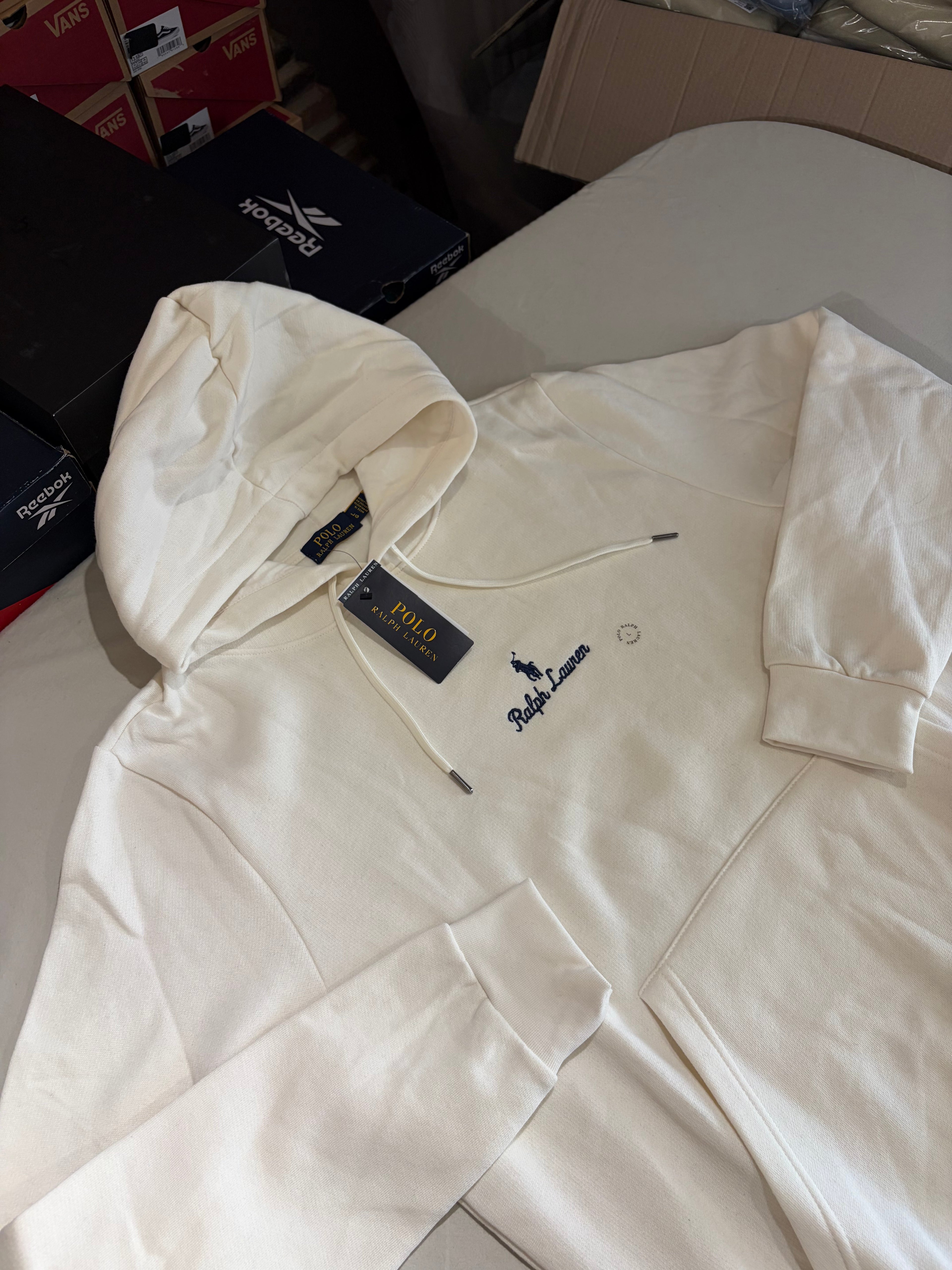 Polo Ralph Lauren Sweat à capuche homme blanc cassé logo brodé – Taille L – Neuf avec étiquette
