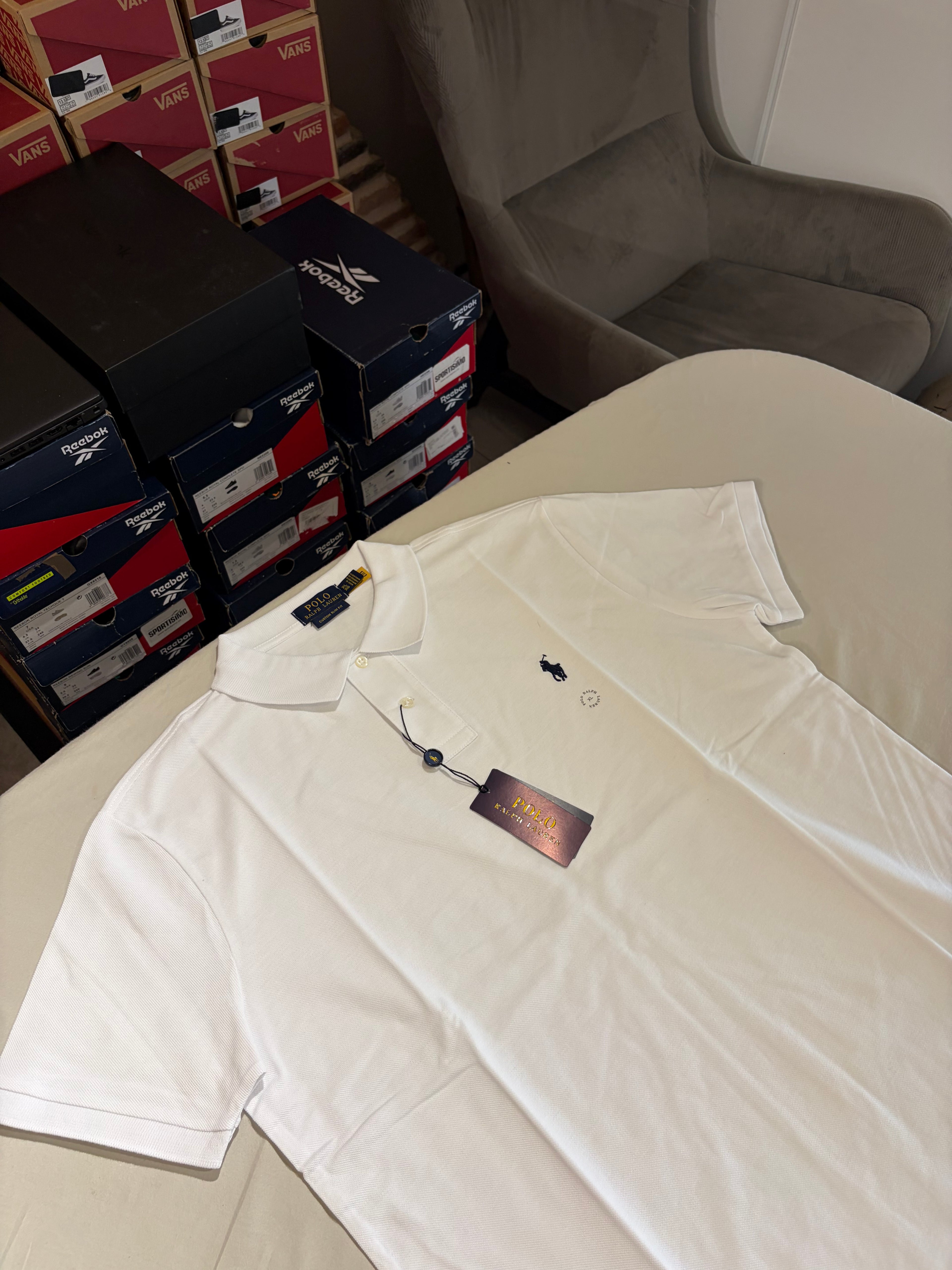 Polo Ralph Lauren Custom Slim Fit Homme Blanc Logo Bleu Marine – Taille XL – Neuf avec étiquette