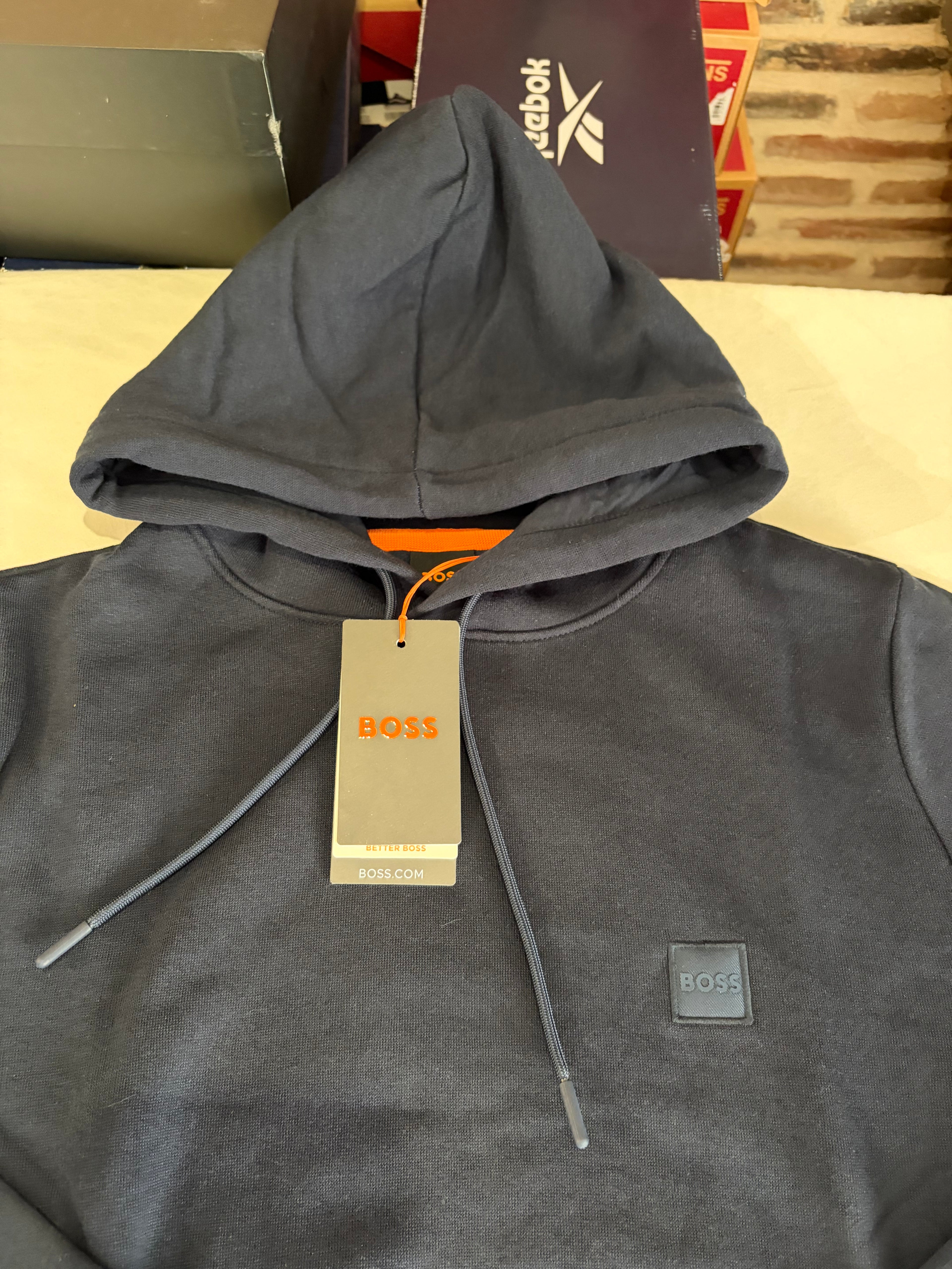 Sweat à capuche BOSS Homme Bleu Marine Dark Blue Taille M - Logo Patch - Neuf