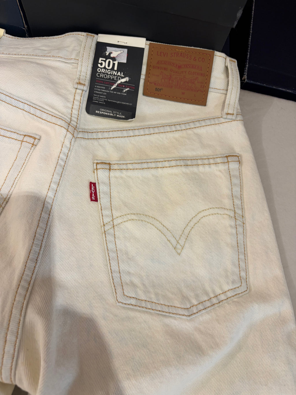 Jean Levi's 501 Original Cropped Femme Blanc Écru 25x26