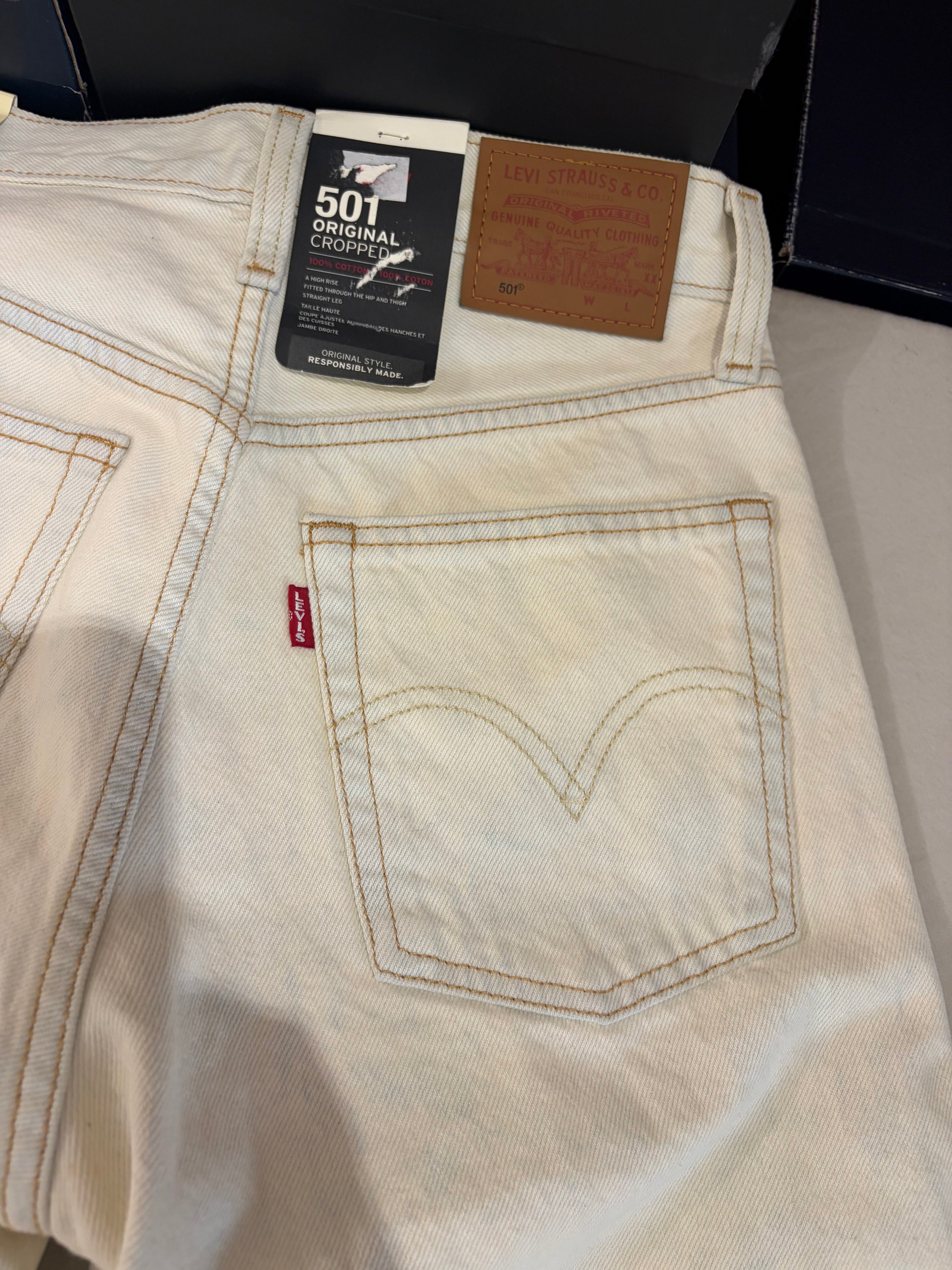 Jean Levi's 501 Original Cropped Femme Blanc Écru 25x26