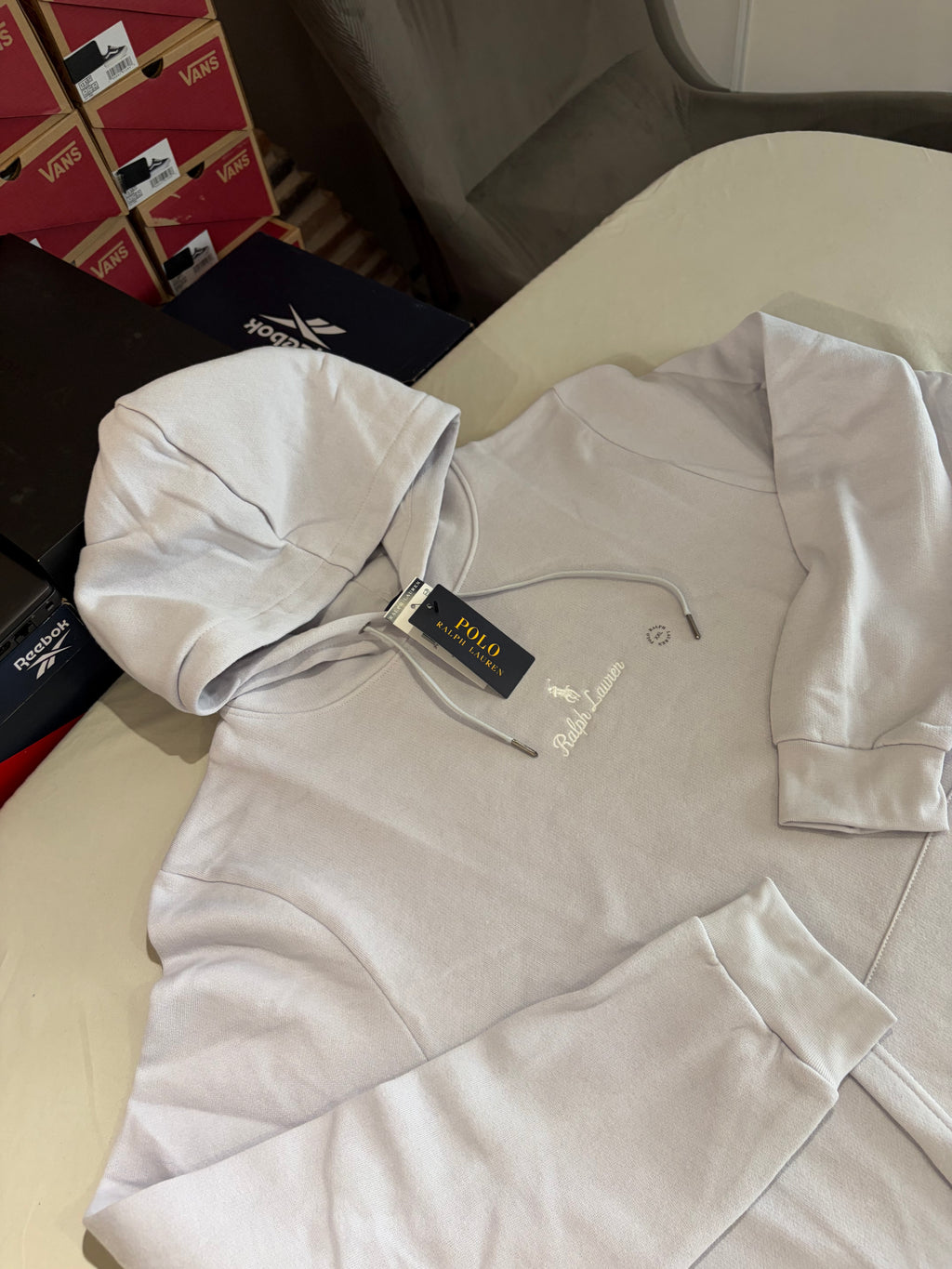 Sweat à capuche Polo Ralph Lauren Gris Perle Homme XXL - Logo brodé - Neuf