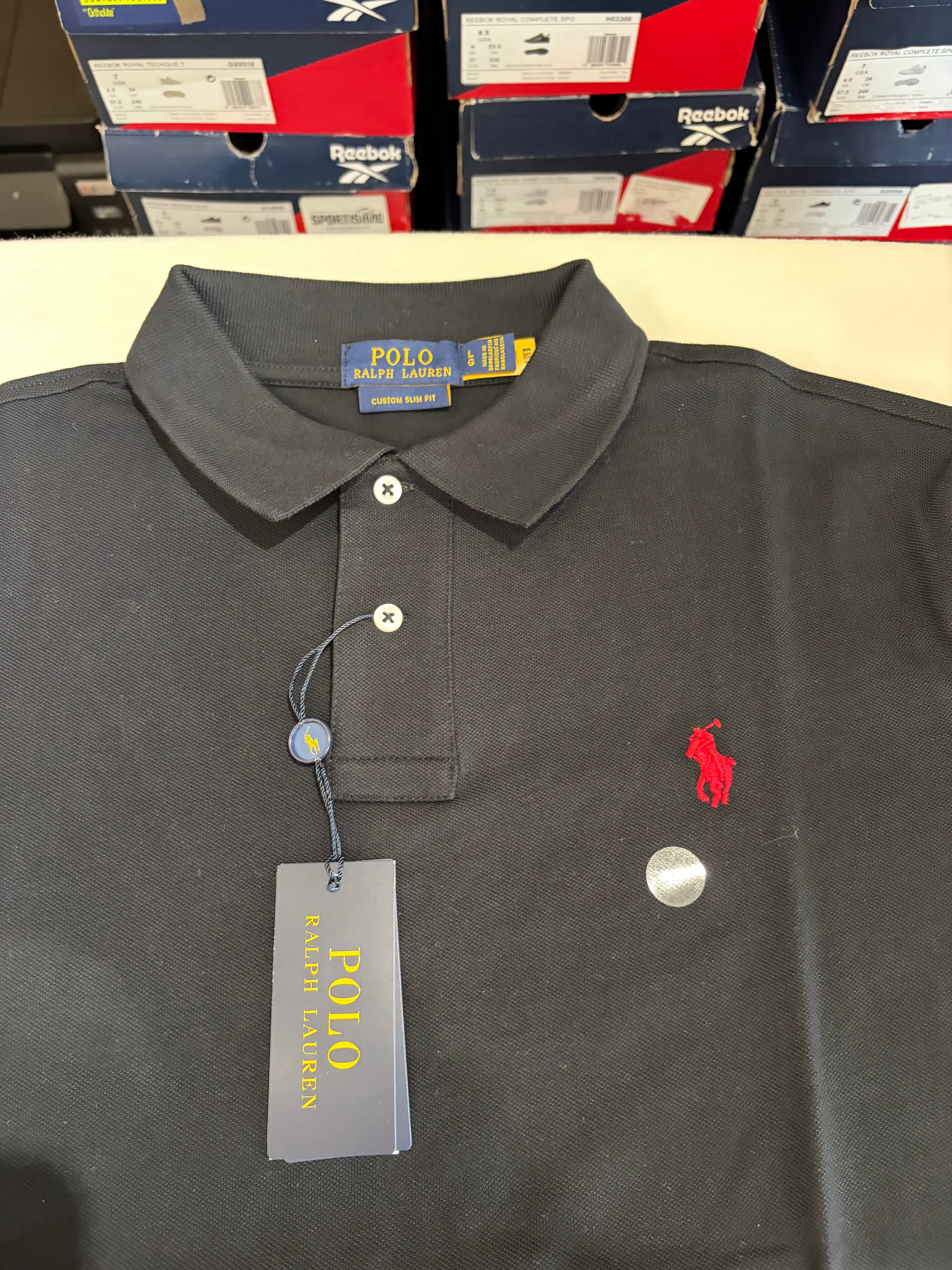 Polo Ralph Lauren Custom Slim Fit Homme Noir Logo Rouge – Taille L – Neuf avec étiquette
