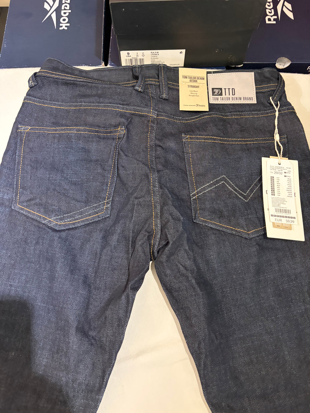 Jean Tom Tailor Denim Aedan Straight Homme Bleu Brut Foncé – Neuf avec étiquettes – Taille 29/32