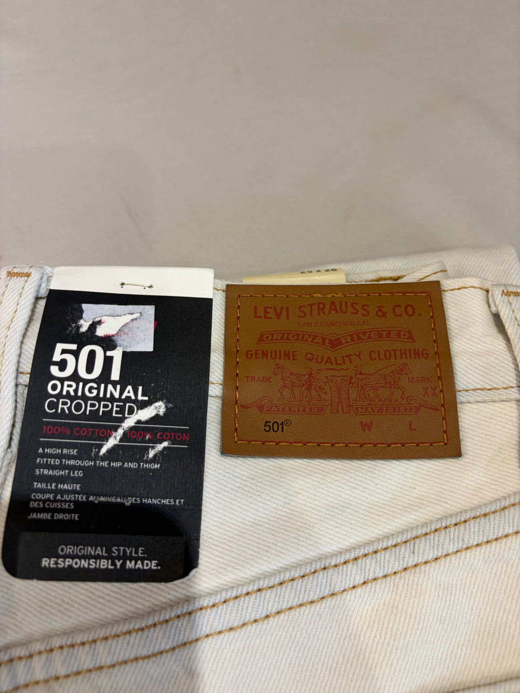 Jean Levi's 501 Original Cropped Femme Blanc Écru 25x26