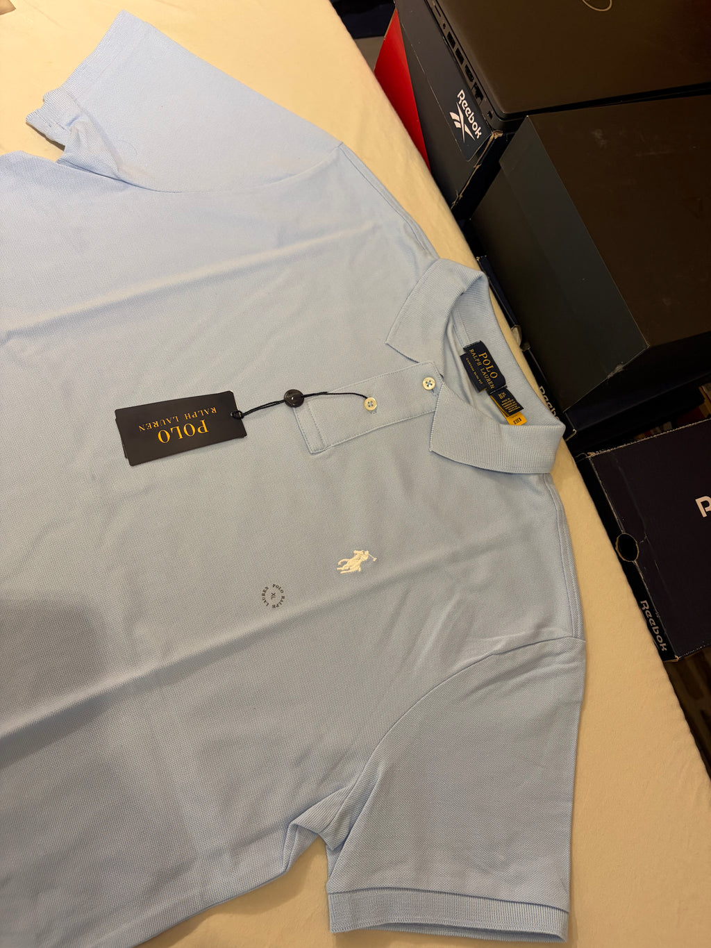 Polo Ralph Lauren – Polo Homme Bleu Ciel Custom Slim Fit Logo Blanc – Taille XL