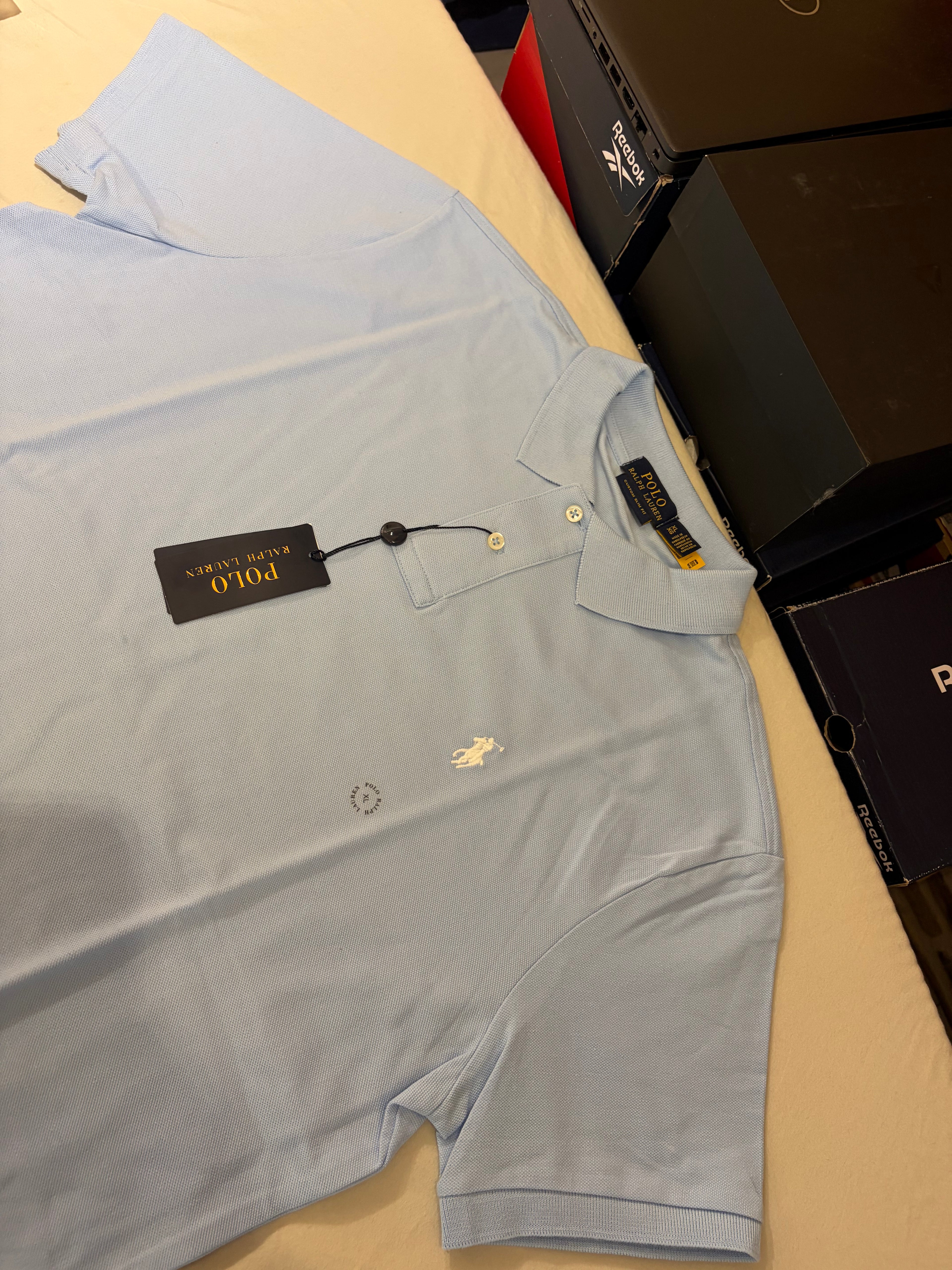 Polo Ralph Lauren – Polo Homme Bleu Ciel Custom Slim Fit Logo Blanc – Taille XL