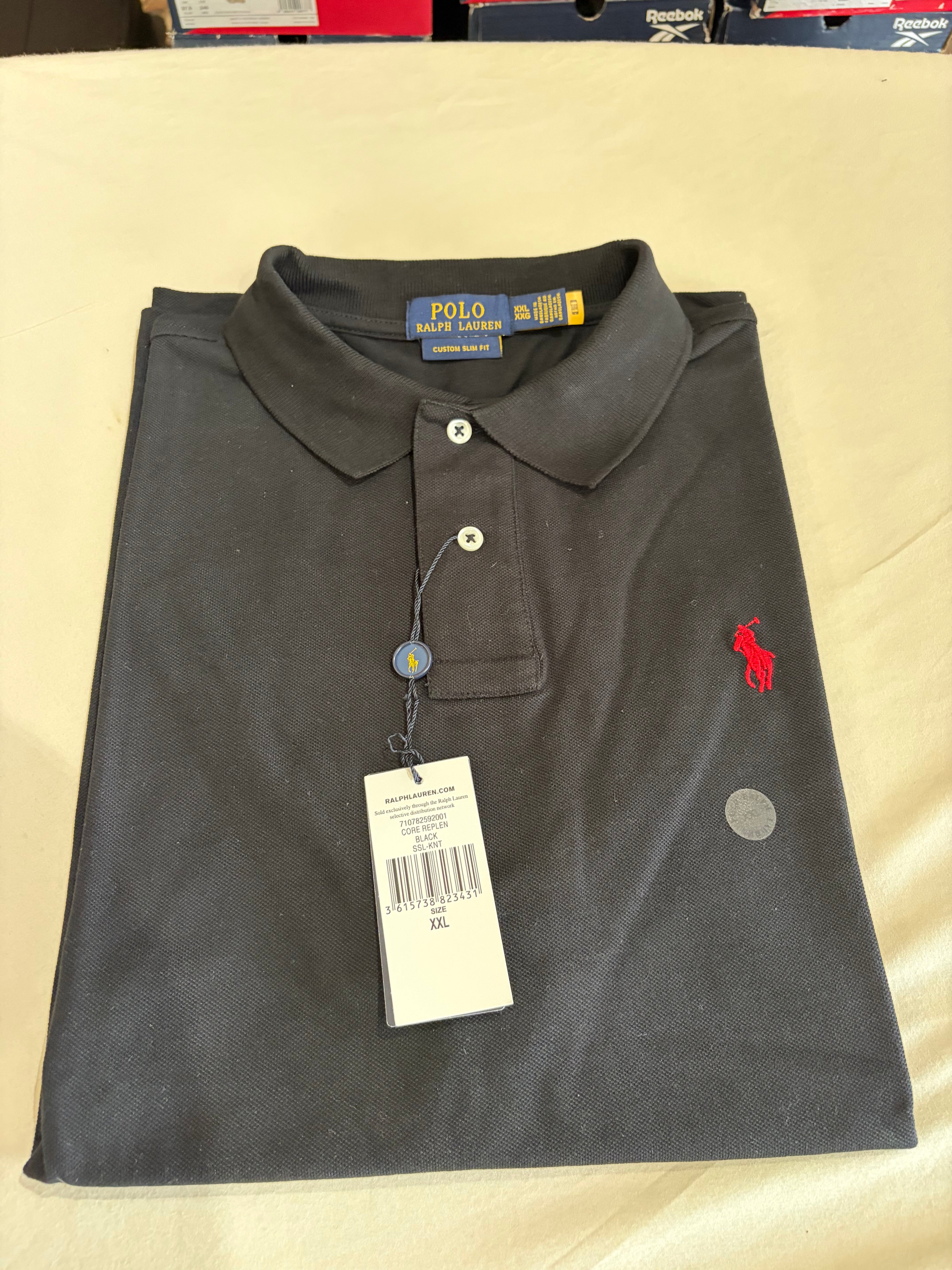 Polo Ralph Lauren Custom Slim Fit Noir Logo Rouge Homme Taille XXL – Neuf avec étiquette