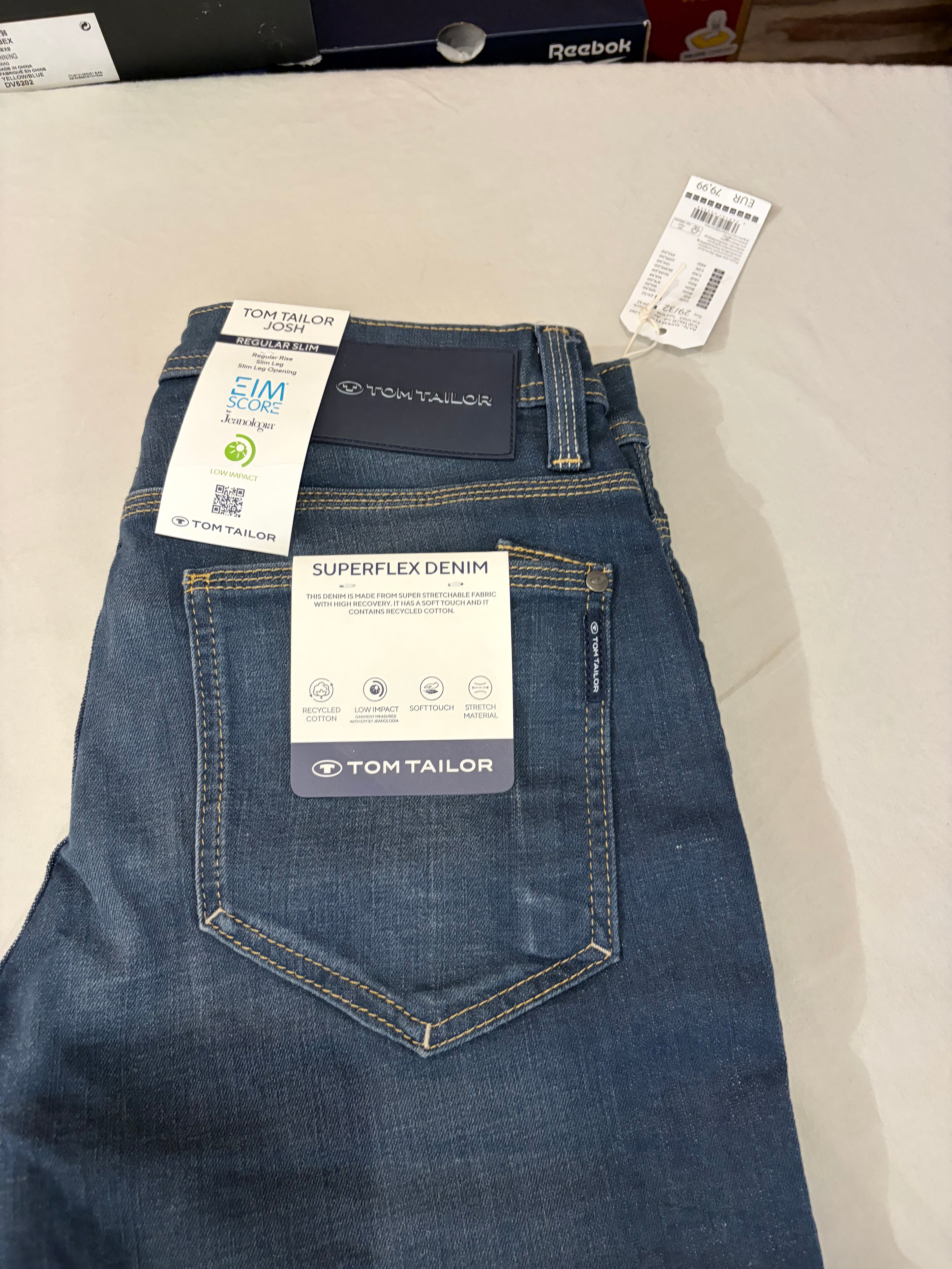Jean Tom Tailor Josh Regular Slim SuperFlex Denim Homme Bleu – Neuf avec étiquettes – Taille 29/32