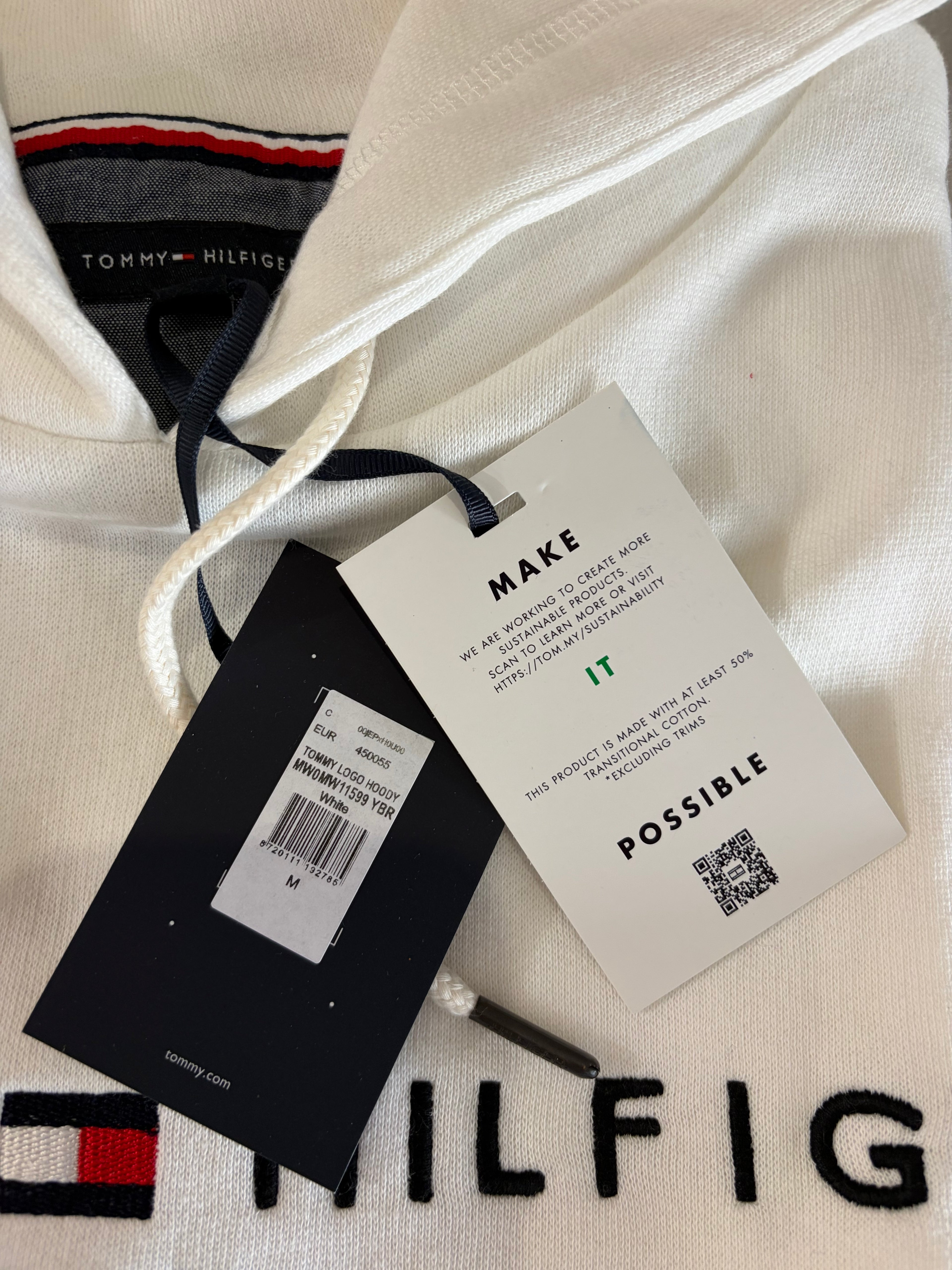Sweat à capuche Tommy Hilfiger Logo Hoody MW0MW10752 Blanc Écru Homme Taille M