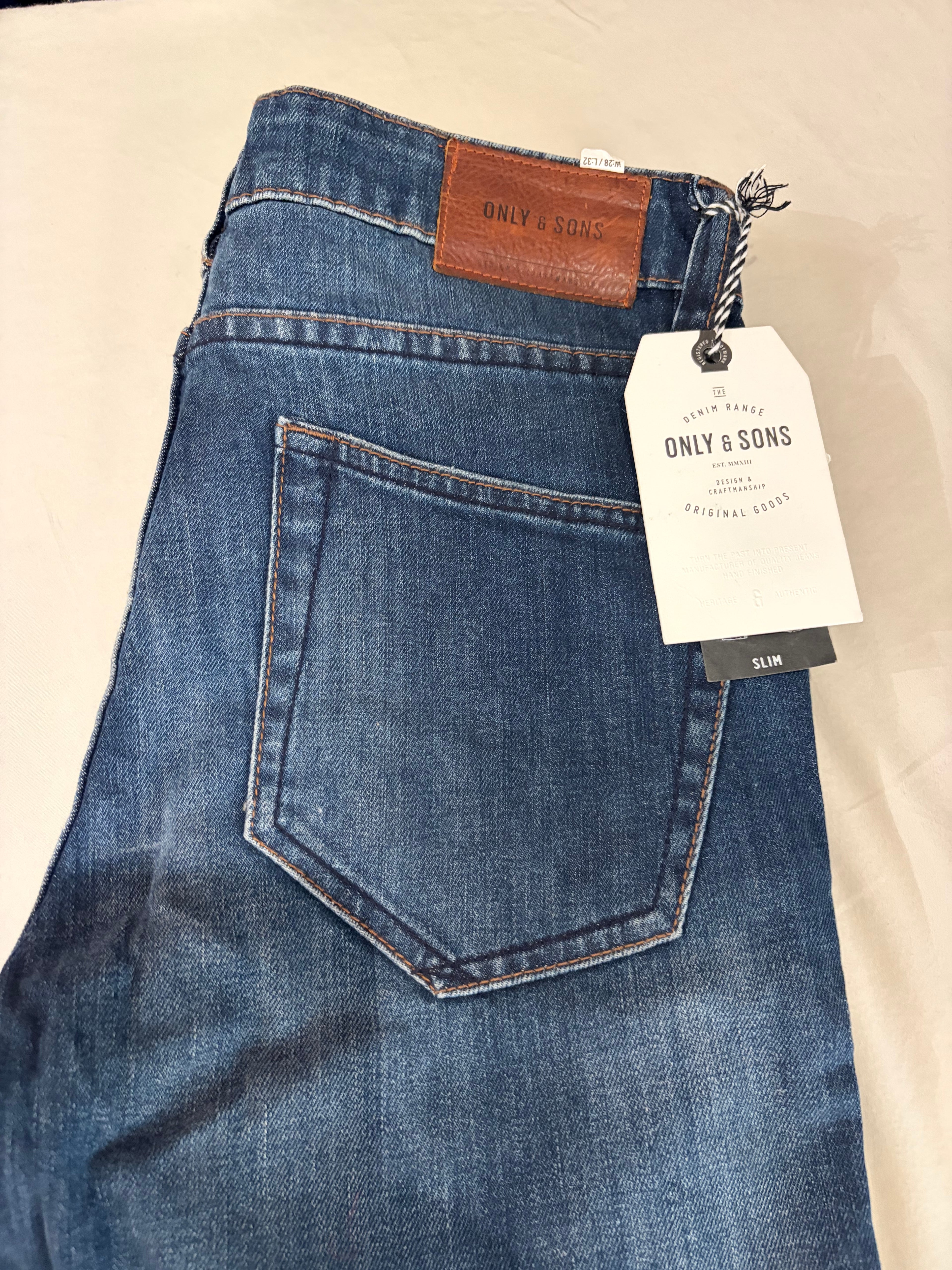Only & Sons Jean Homme Slim Bleu Denim 28/32 Neuf avec Étiquettes