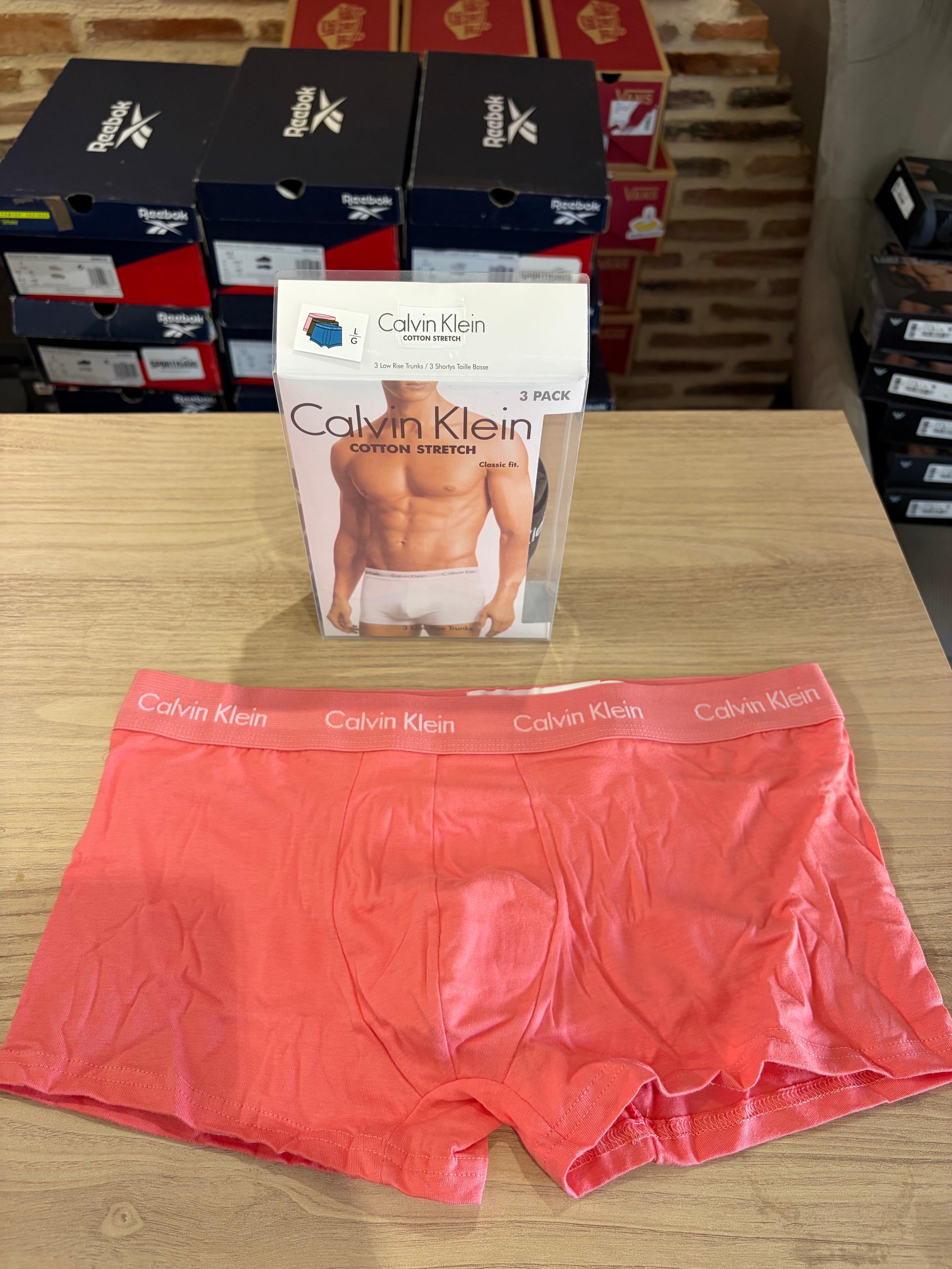 Calvin Klein Cotton Stretch - Lot de 3 boxers Low Rise Trunks Rose Noir Bleu - Taille L