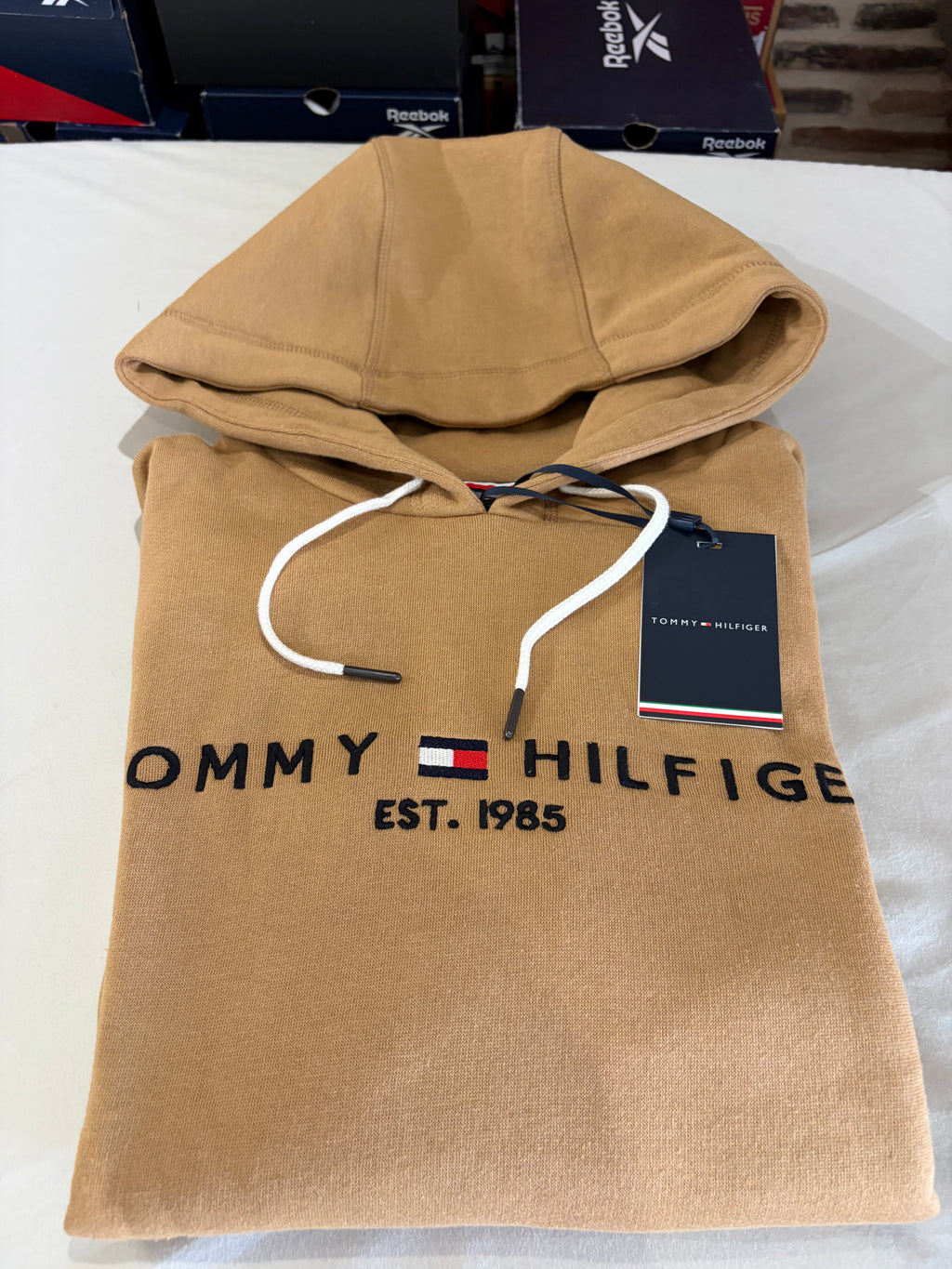 Sweat à capuche Tommy Hilfiger Logo Hoody Camel Homme Taille M
