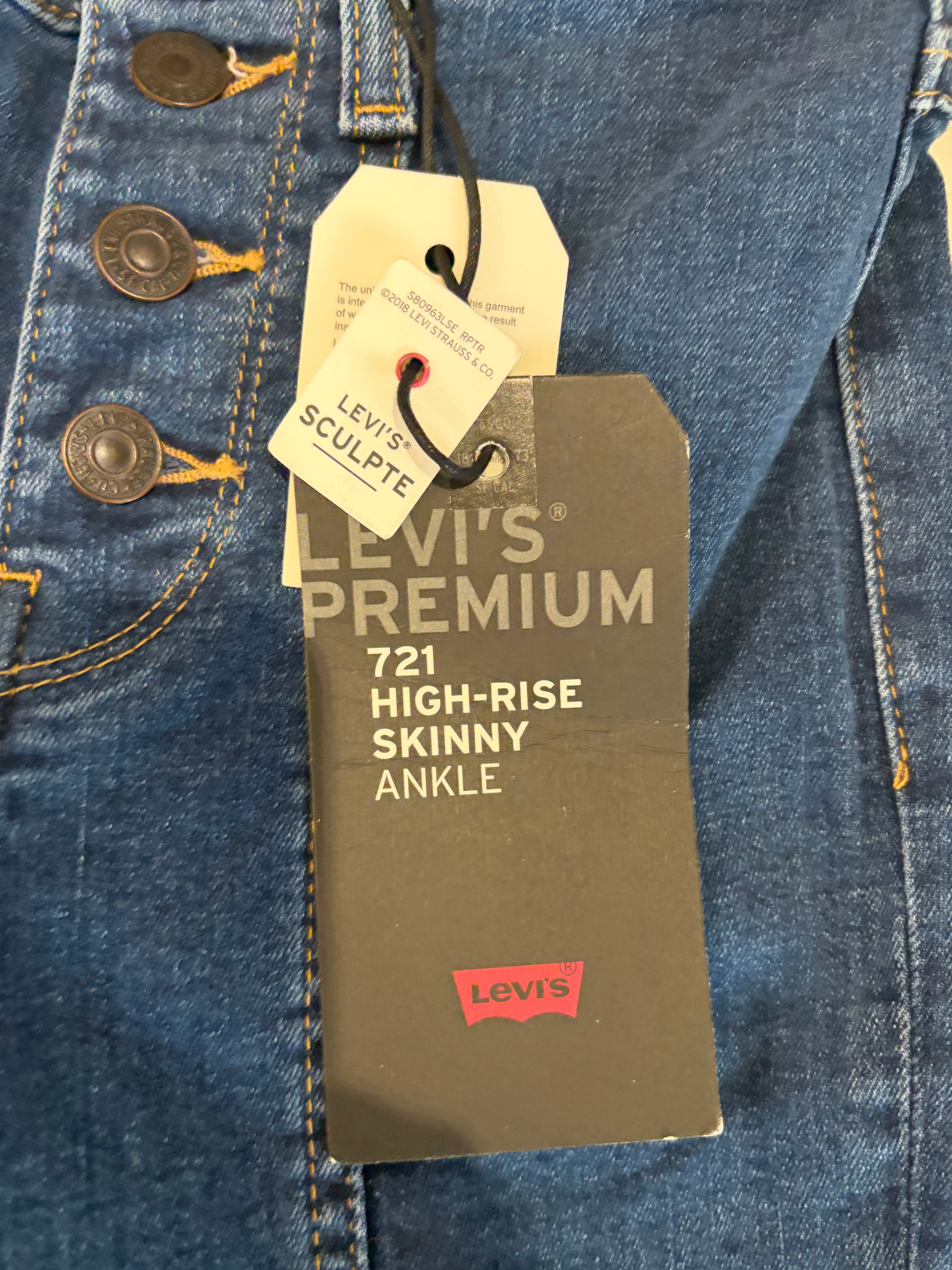 Levi's 721 High Rise Skinny Ankle Femme Neuf - Jean Bleu Denim Taille 23