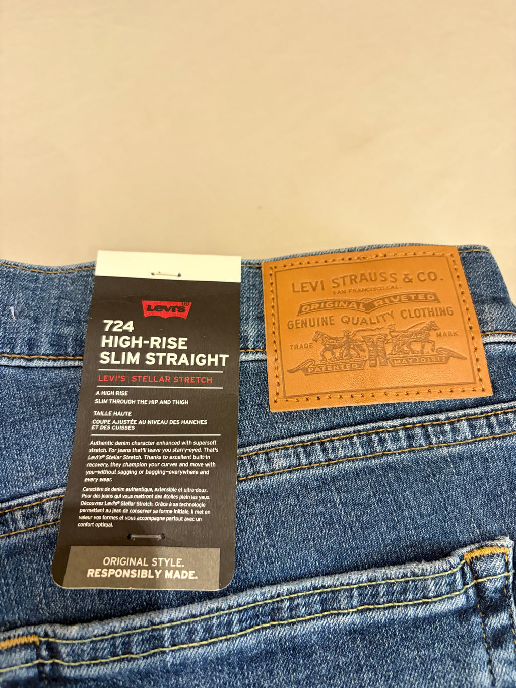 Jean Levi's® 724 High-Rise Slim Straight Femme Bleu Denim – Taille 32 – Neuf avec Étiquette
