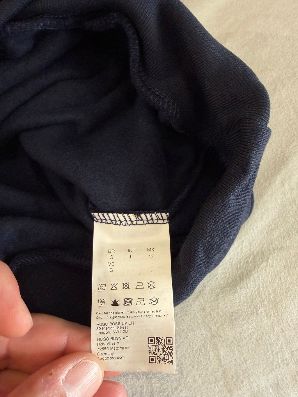 BOSS Sweat à capuche homme bleu marine logo patch – Taille L – Neuf avec étiquette