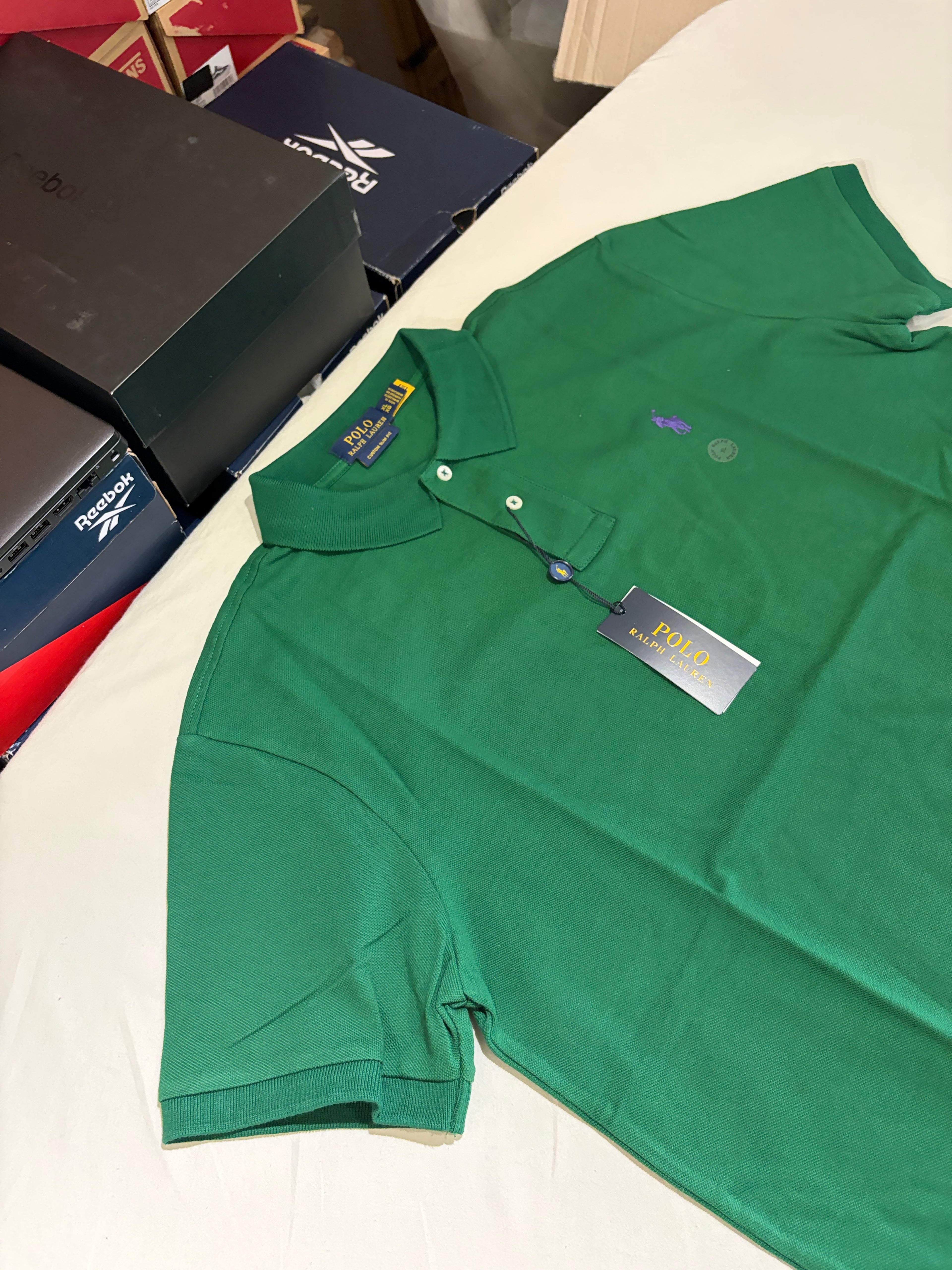 Polo Ralph Lauren – Polo Homme Vert Custom Slim Fit Logo Violet – Taille XL
