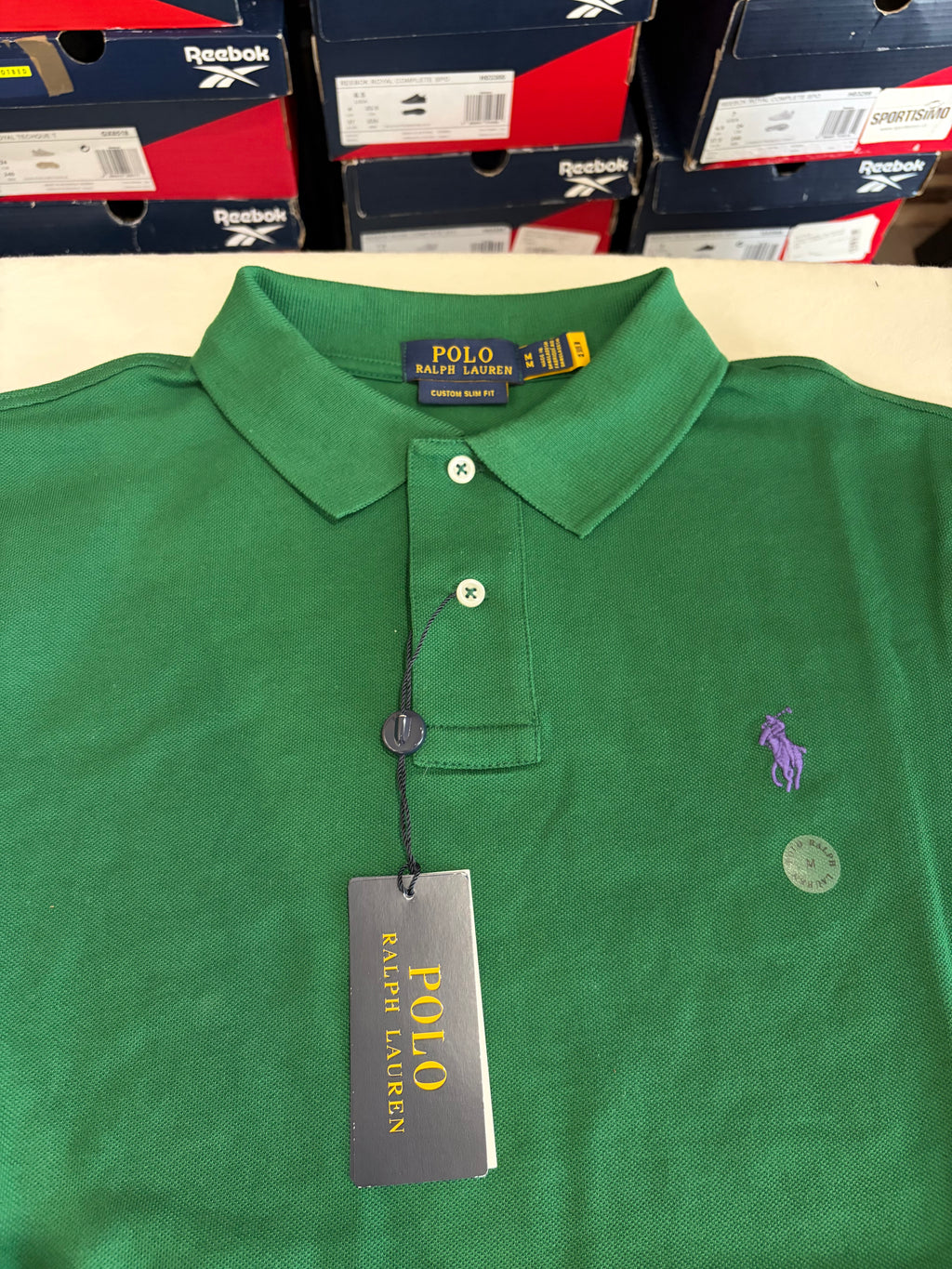 Polo Ralph Lauren Custom Slim Fit Vert Logo Violet Homme Taille M – Neuf avec étiquette