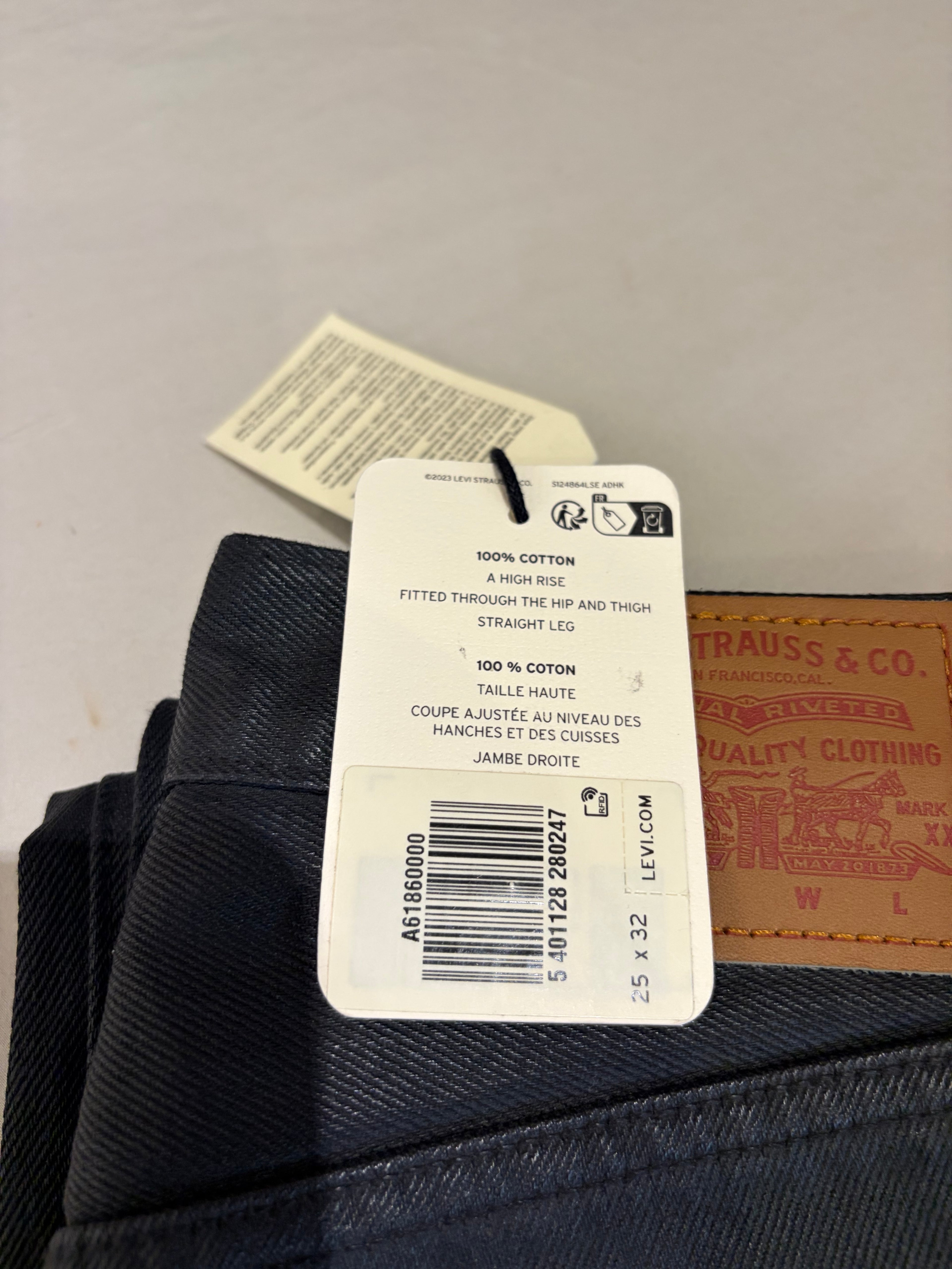 Levi's 501 Original Femme Neuf - Jean Enduit Gris Anthracite Taille 25x32