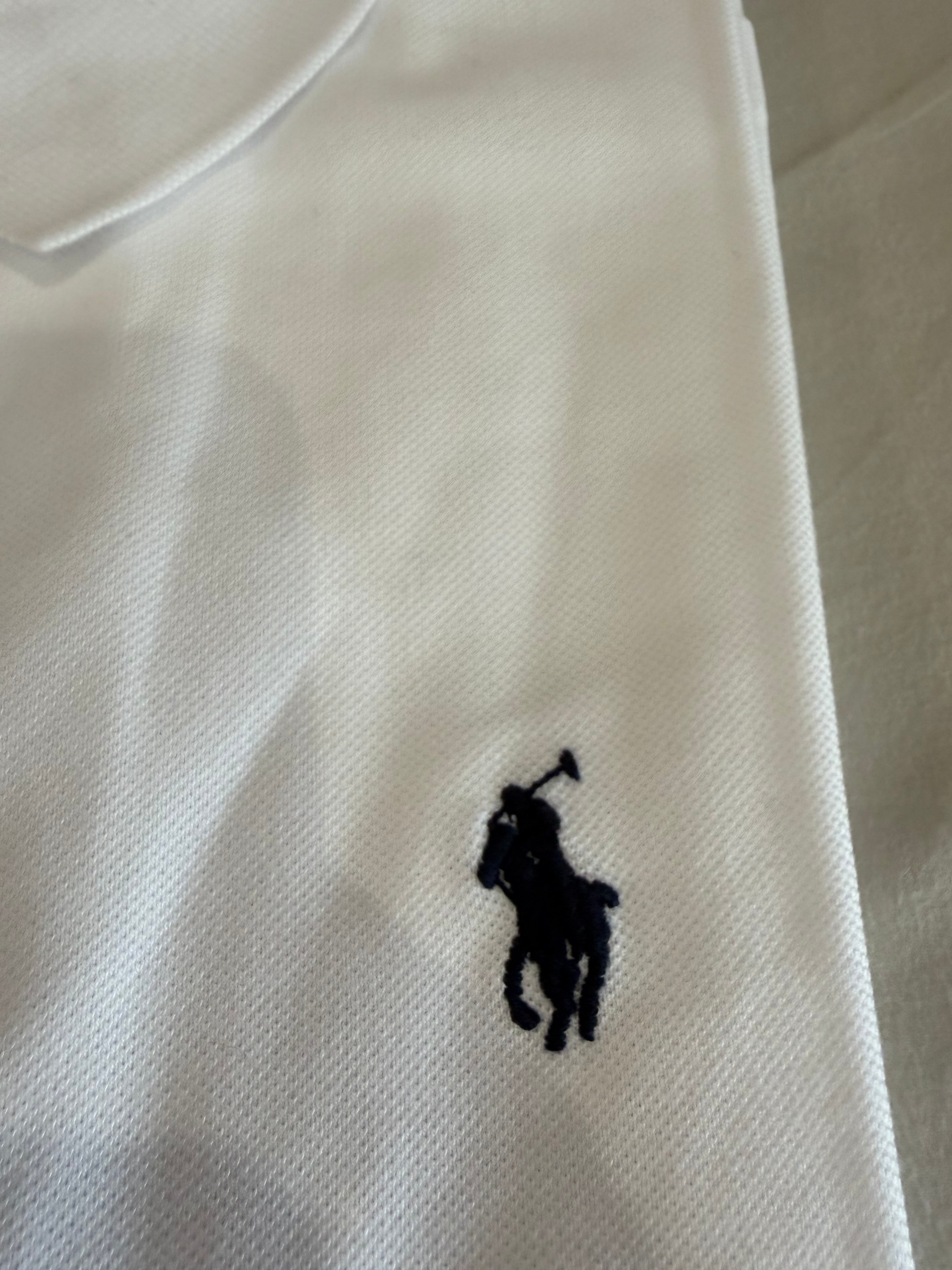Polo Ralph Lauren Custom Slim Fit Blanc Logo Bleu Marine Homme Taille S – Neuf avec étiquette