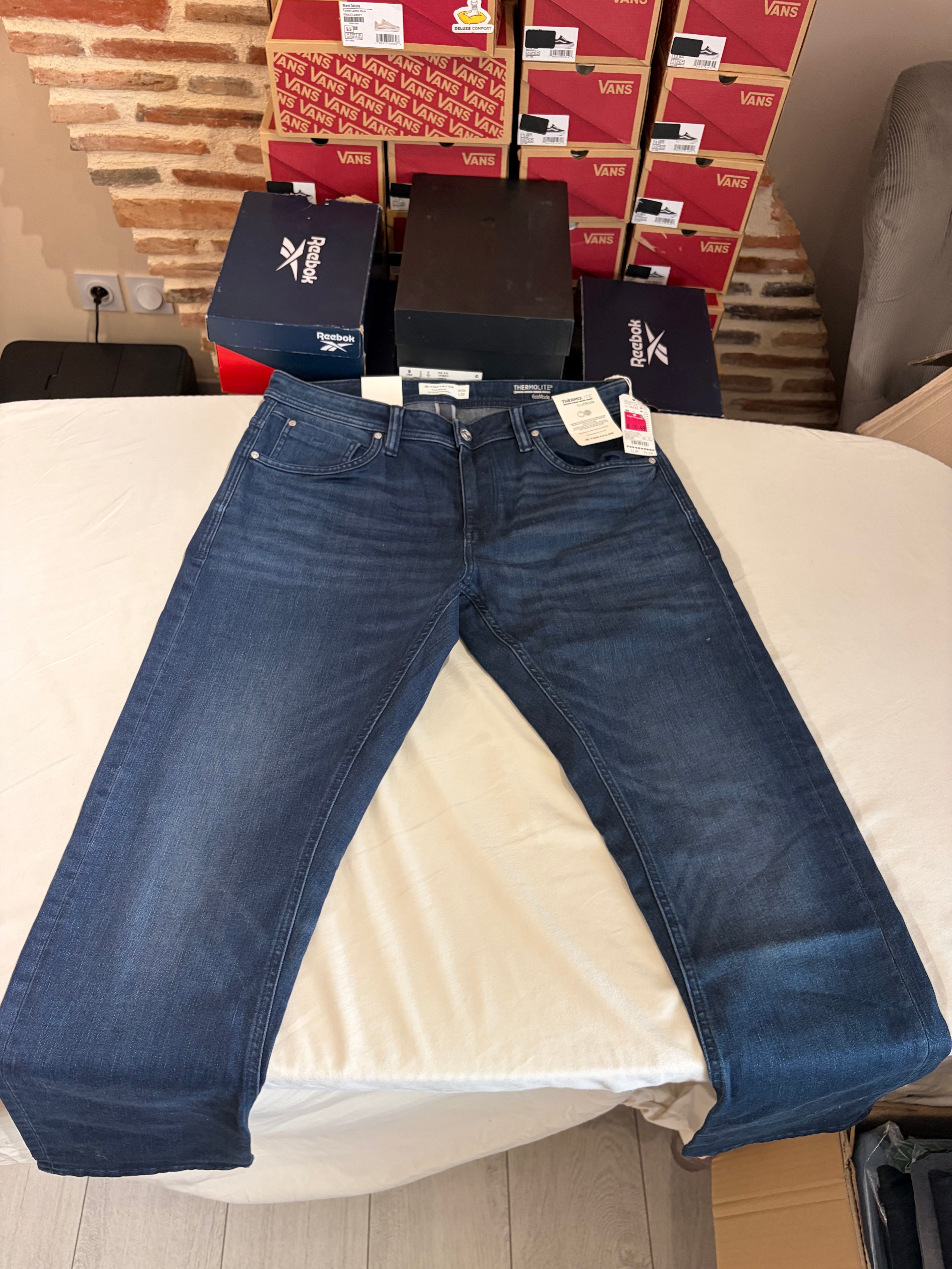 Jean Tom Tailor Regular Tapered Thermolite EcoMade Homme Bleu Denim W36 L32 Neuf