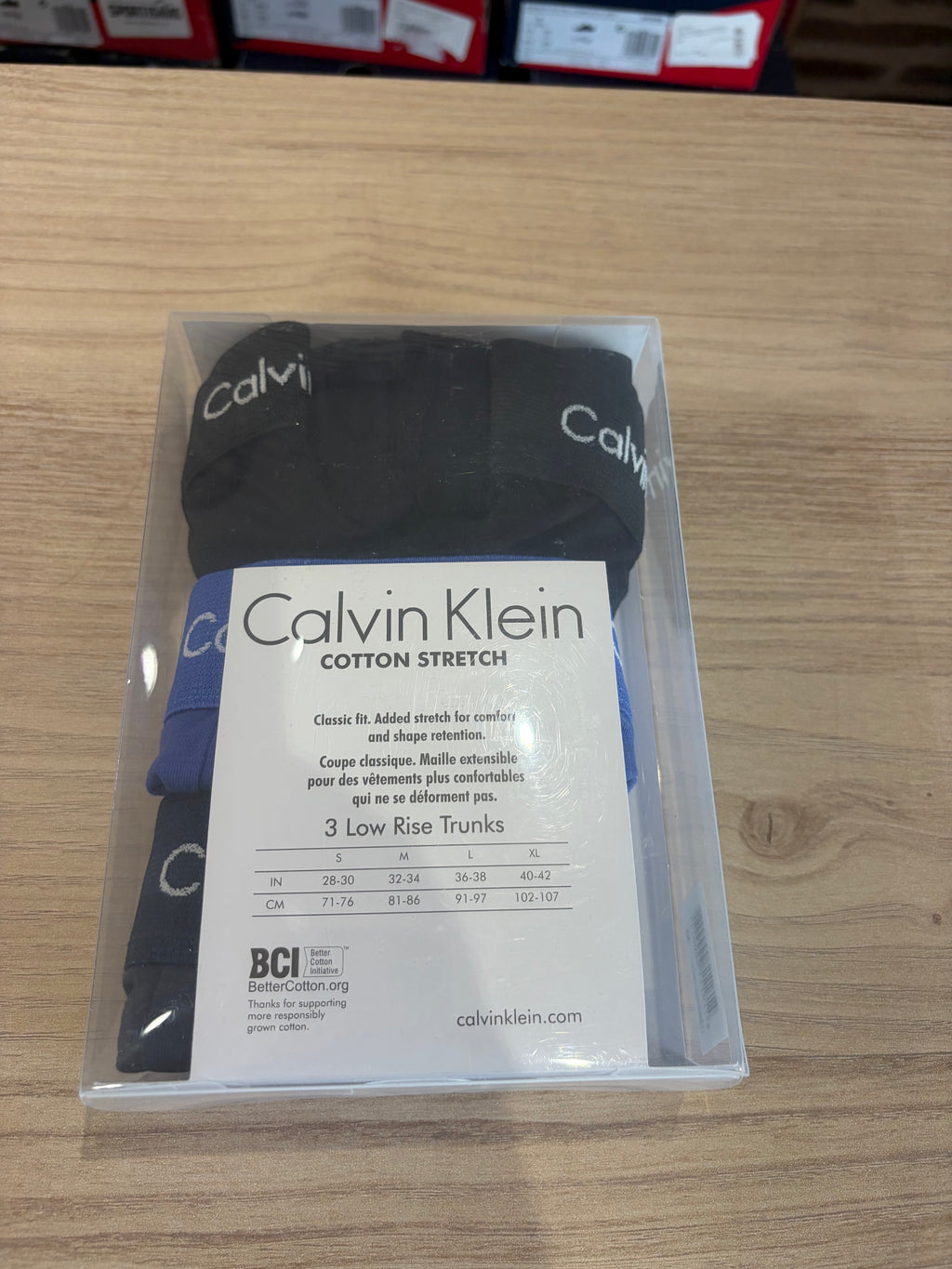 Calvin Klein – Lot de 3 Boxers Cotton Stretch Low Rise Trunks Homme – Taille M – Noir & Bleu