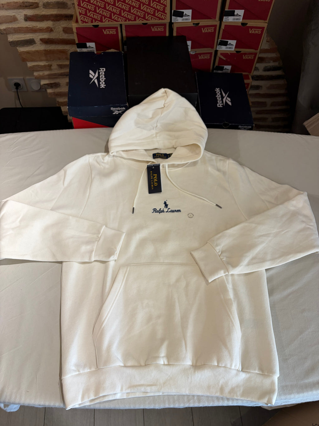 Polo Ralph Lauren Sweat à capuche homme blanc cassé logo brodé – Taille L – Neuf avec étiquette