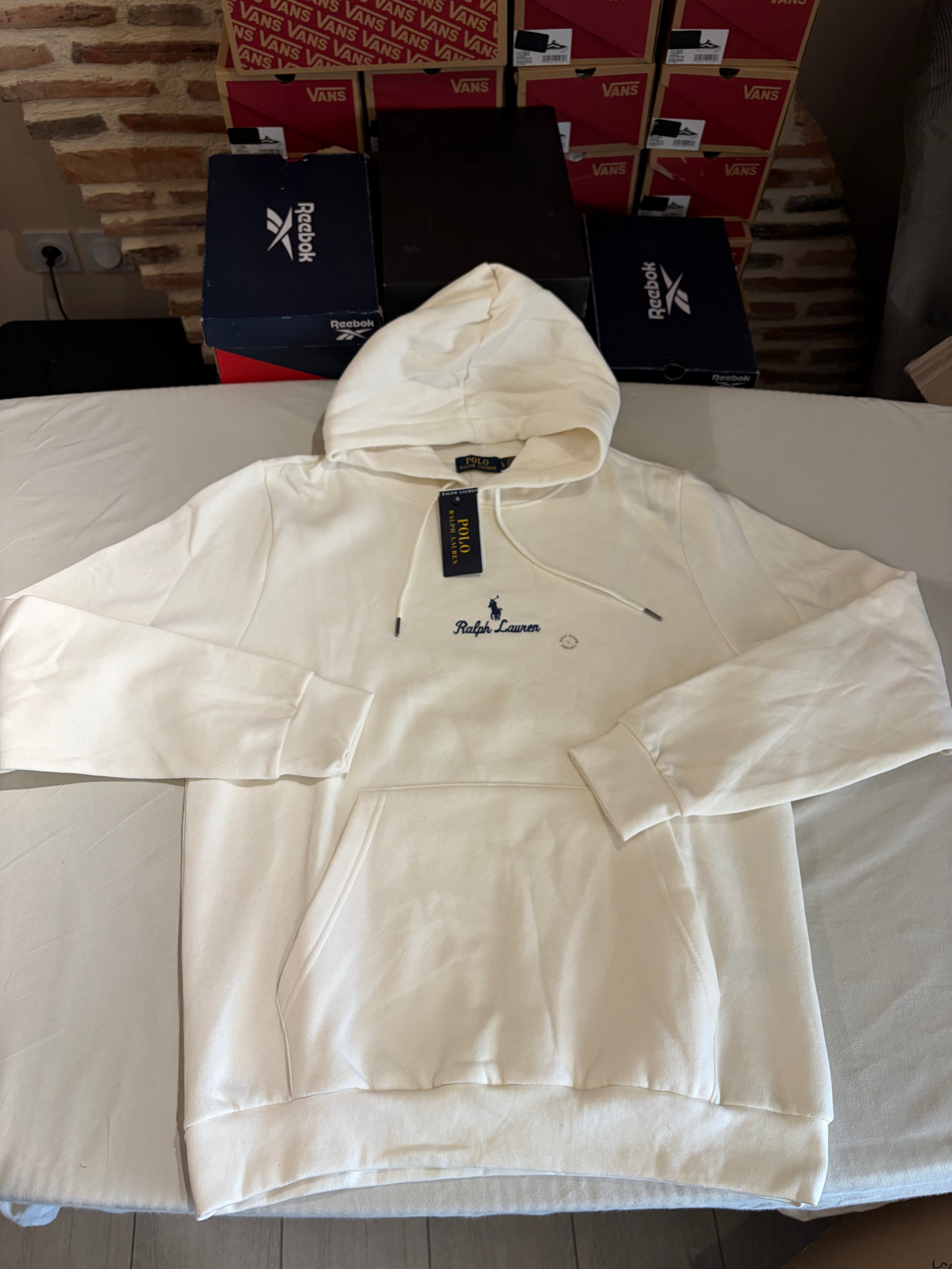 Polo Ralph Lauren Sweat à capuche homme blanc cassé logo brodé – Taille L – Neuf avec étiquette