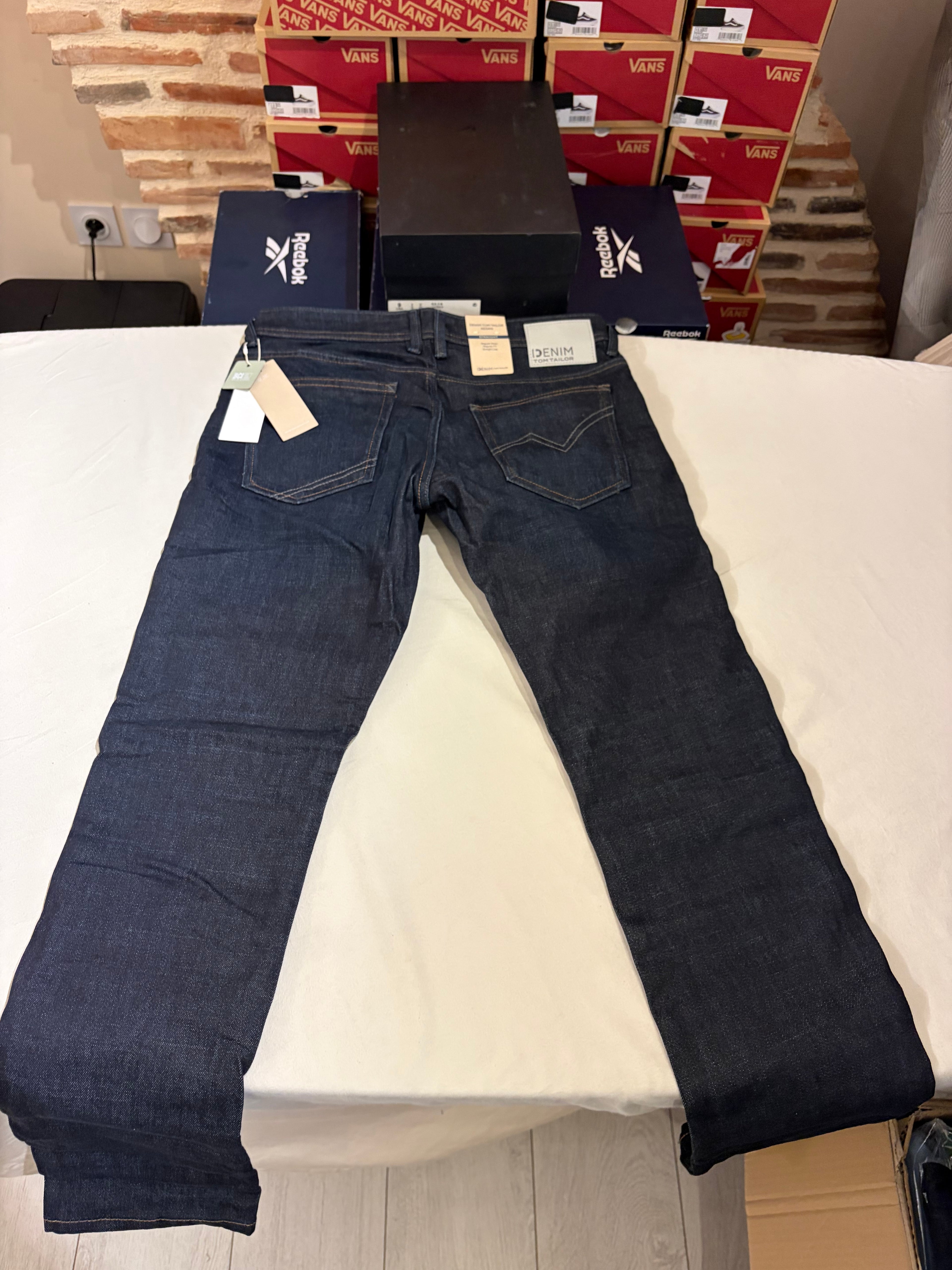Jean Tom Tailor Denim Aedan Straight Homme Bleu Brut Foncé – Neuf avec étiquettes – Taille 31/32