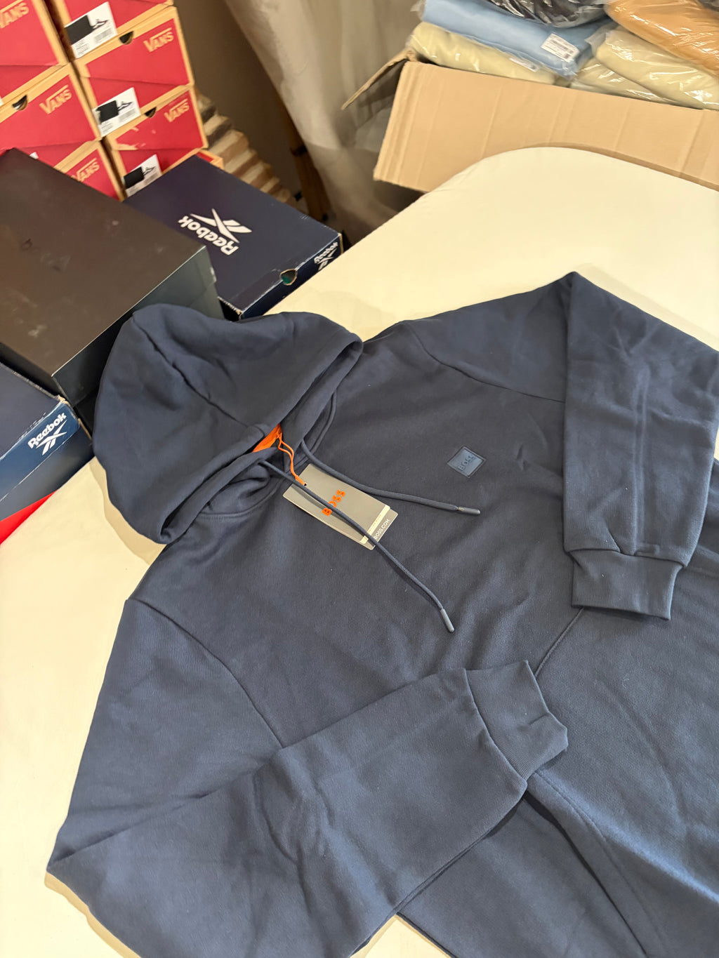 BOSS Sweat à capuche homme bleu marine logo patch – Taille L – Neuf avec étiquette